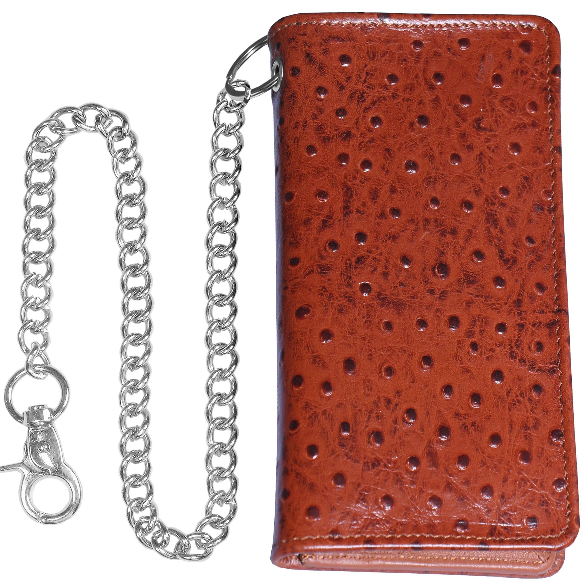 IBRO Motorcycle Biker BifoldChain Wallet for Men Ostrich Brown