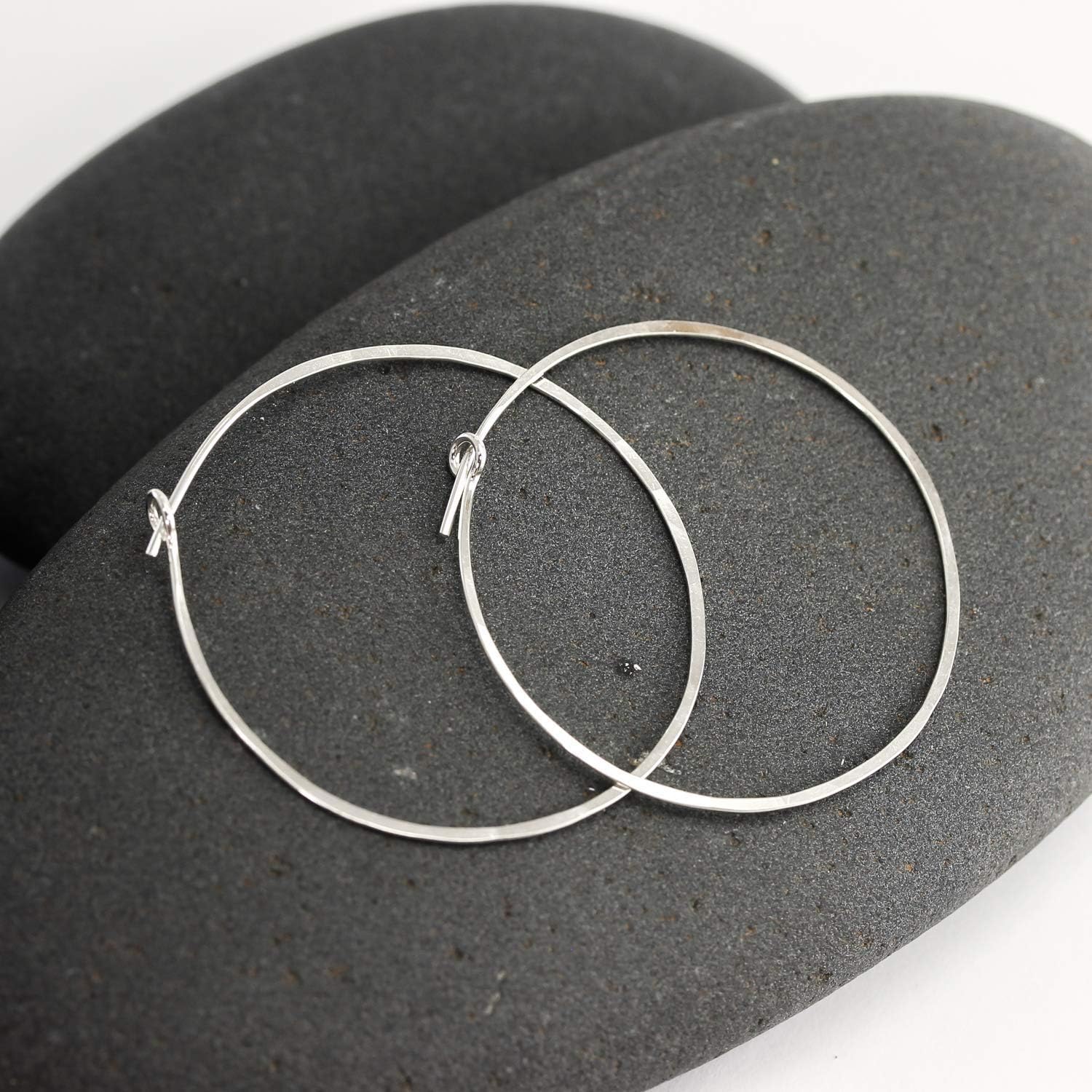 Thin Hammered Hoop Earrings, Elegant Geometric Solid Sterling Silver, Gold Filled, and Rose Gold Filled; for Women by Lotus Stone Jewelry - Image 3