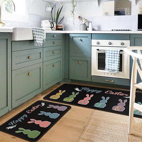 Miniatura 7 de flippana 2 alfombras y tapetes de cocina de Pascua para piso antideslizante huevos de Pascua conejo decoración de Pascua al aire libre antifatiga