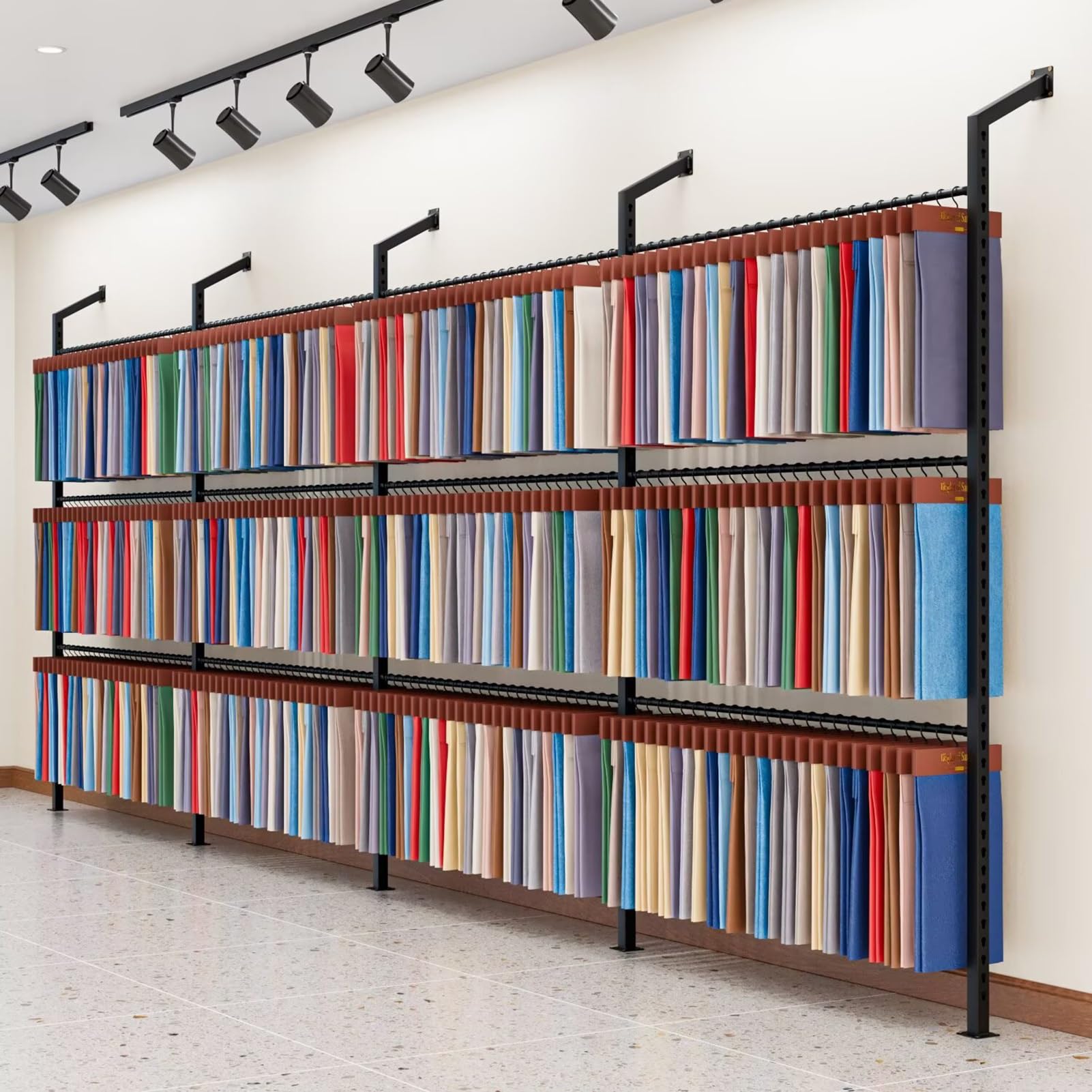 Présentoir métallique commercial de 240 cm de haut, support mural réglable pour échantillons de tissus et couvertures, étagère polyvalente pour foulards, serviettes et courtepointes, idéal p