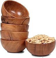 Vista 1 de Juego de 6 pequeños tazones de madera de acacia para postres 4.2 * 2 pulgadas capacidad de 8 oz accesorios para charcutería uso para sumergir