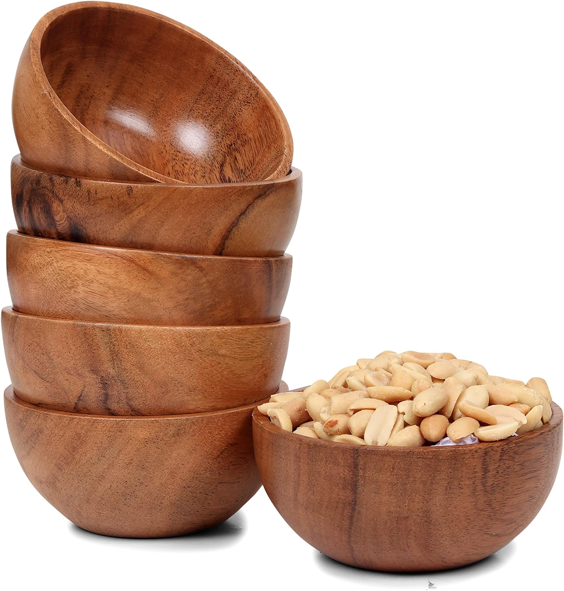 Set of 6 small acacia wood dessert bowls 4*2 inches| 230 ml capacity| use for dipping, side dishes, condiments, nuts, ice cream, snacks, sauce, dips, pistachio | Charcuterie accessories