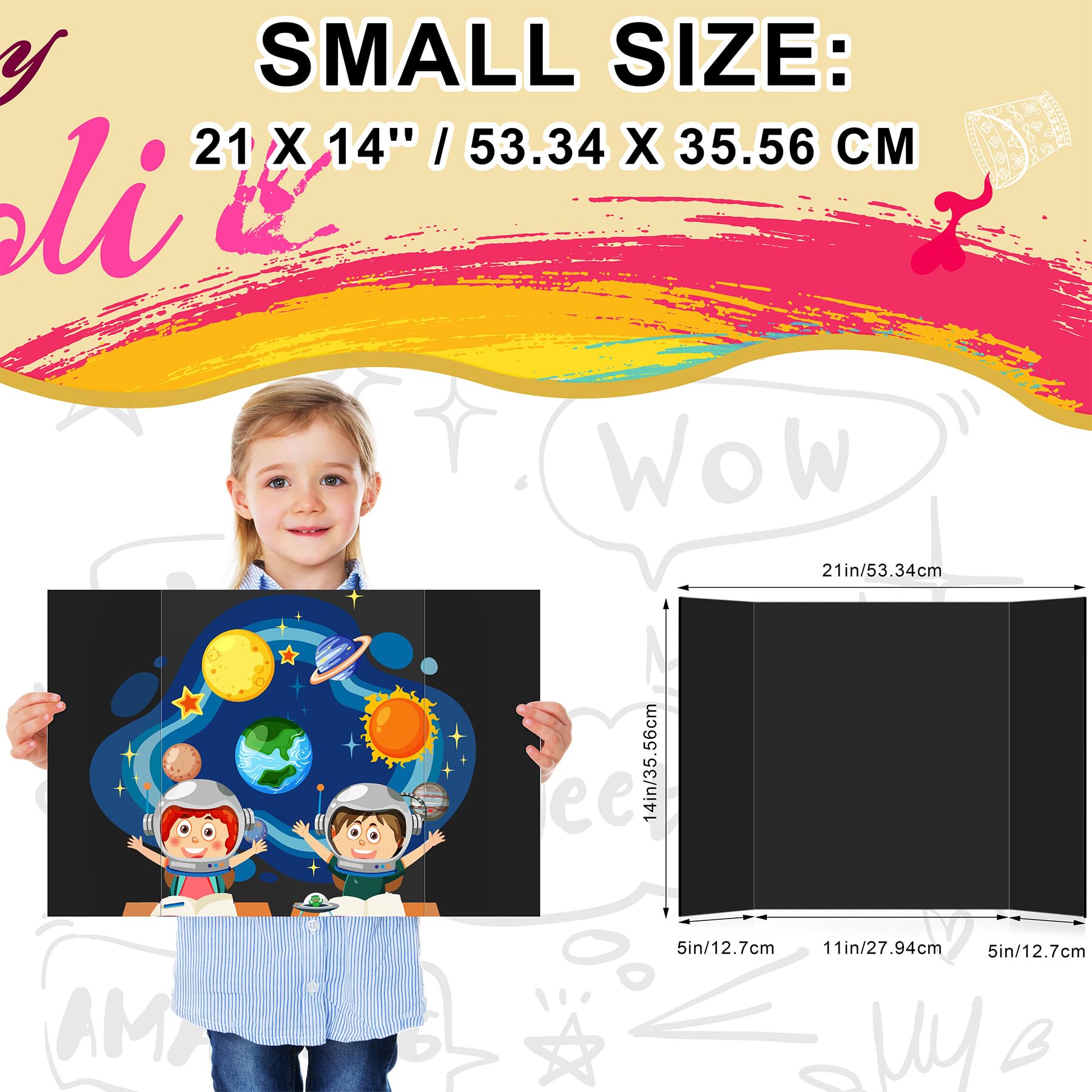 HAUTOCO 3Pcs Black Tri-Fold Display Board, 536 x 356 mm Small Presentation Board Foldable Poster Board - Image 2