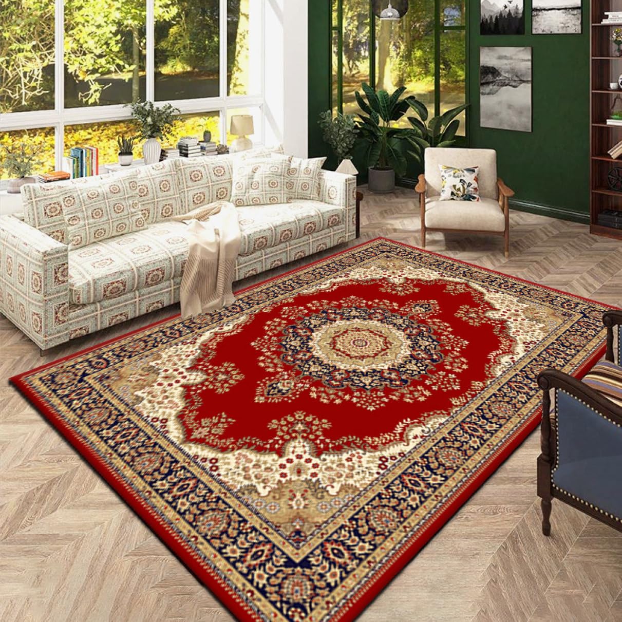 Amazon｜[YXSNG] ペルシャ絨毯風 センターラグ カラー7 滑り止め付き