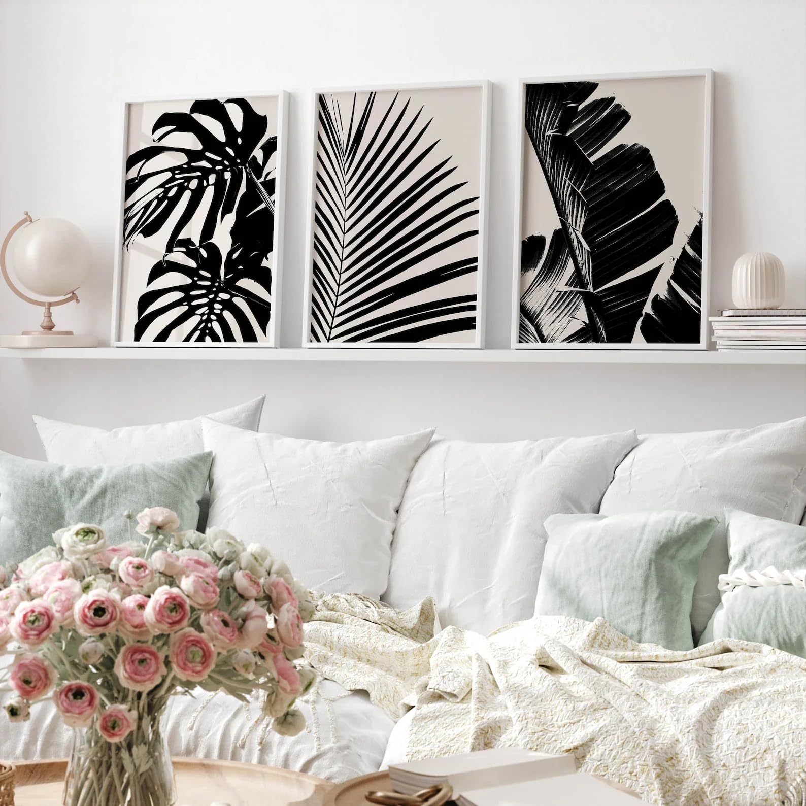 LTjiajuypd Black and Beige Wall Art Neutral Botanical Poster Tropical Leaves Living Room Wall Decor Canvas Paintings For Room Decor(60x85cm-3Pcs)