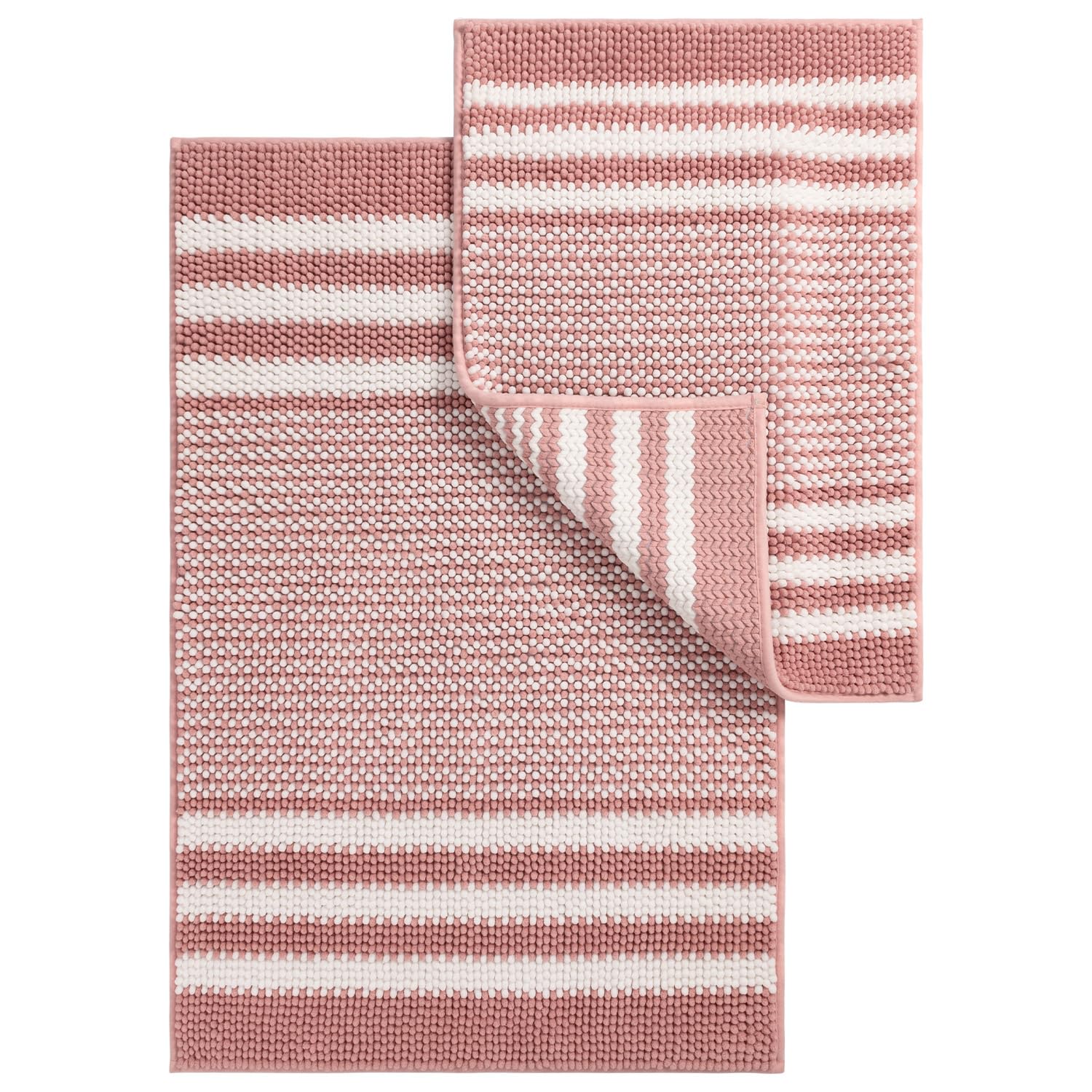 Starryle Bathroom Rugs Set 2 Piece, Extra Soft and Absorbent Fluffy Striped Chenille Bath Mat Rug Set, Non Slip Bathroom Floor Mat, Machine Washable (