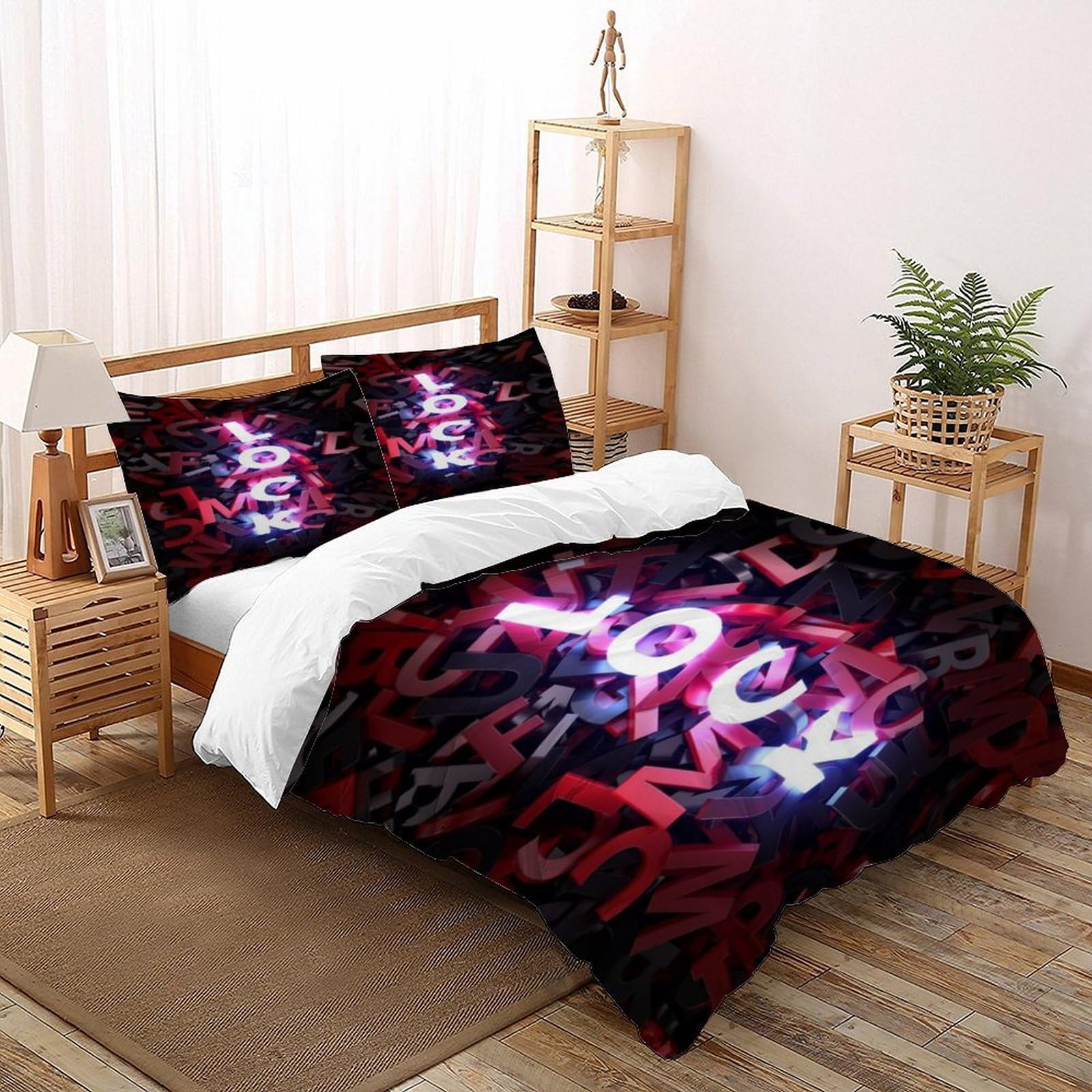 Parure de lit microfibre rouge graffiti contre les couettes qui glissent grâce à sa fermeture éclair
