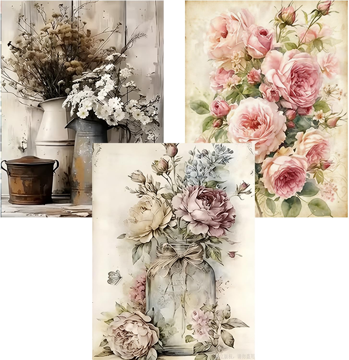 Amyaker ダイヤモンドアート キット 四角いビーズ レトロフラワー 3個セット ダイアモンドビーズ絵画キット DIY 手作り絵画 モザイクアート 5D モザイクアート ダイヤモンド塗装 全面貼り付けタイプ 30x40cm