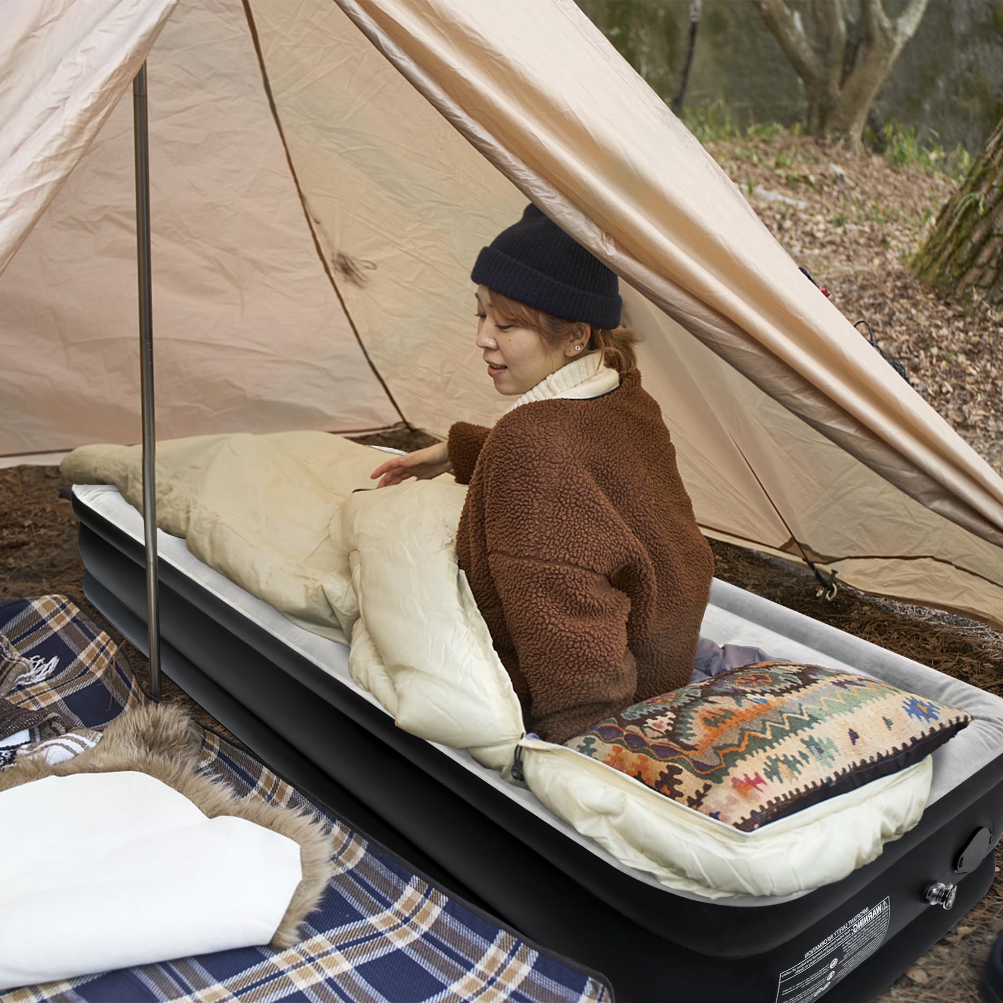 FIVMEN Luftmatratze 1 Personen Luftbett Selbstaufblasend 187x90x46cm Aufblasbare Matratze mit Elektrischer Pumpe Inflatable Mattress Gästebett Reisebett für Camping&Heimgebrauch