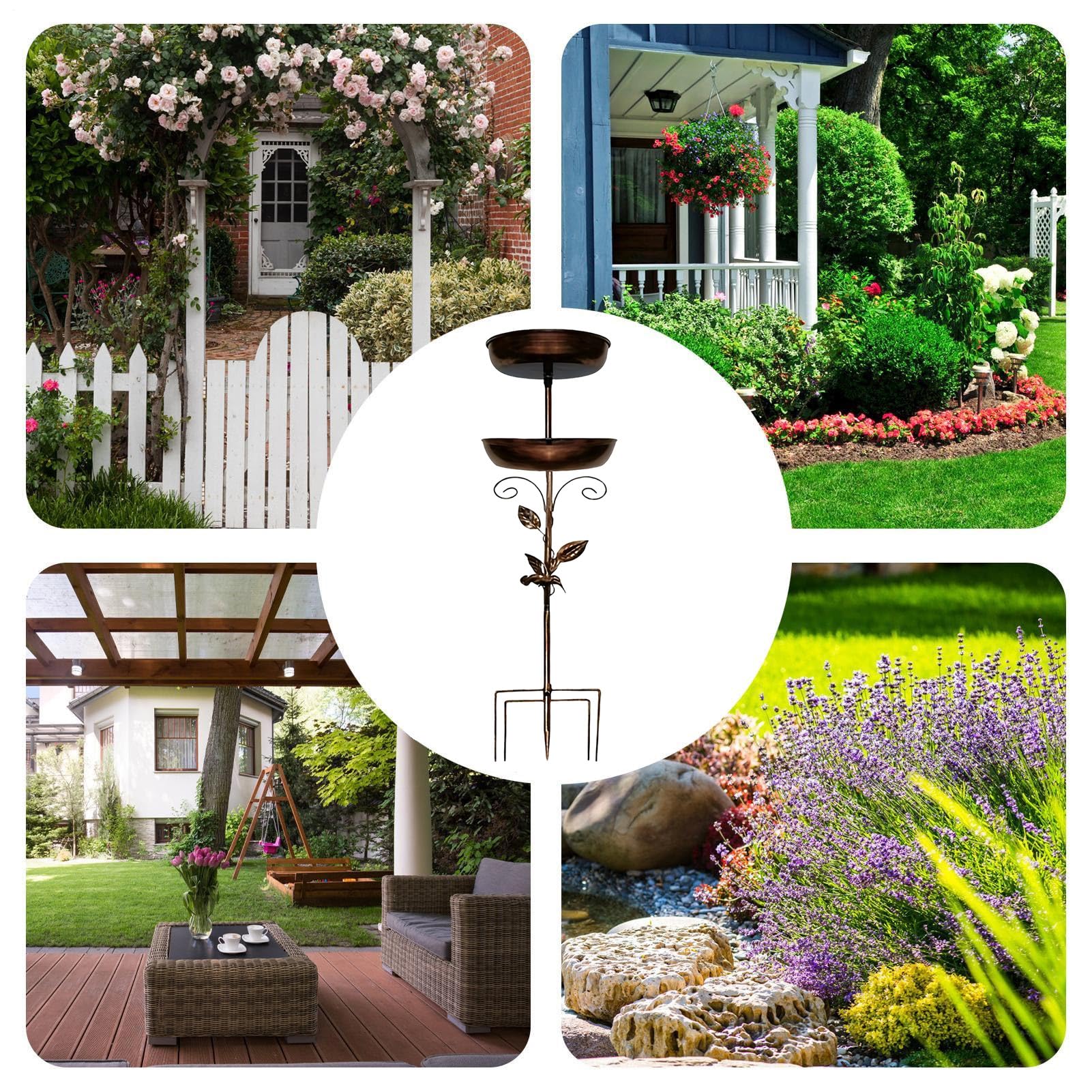 Bain D'oiseaux Pour L'extérieur – Mangeoire En Métal Double Couche Résistante Aux Intempéries, Bol D'eau Pour Bain D'oiseaux Sur Pied | Pour Sparrow Robin Jardin Extérieur Arrière-cour Balcon Cour Por