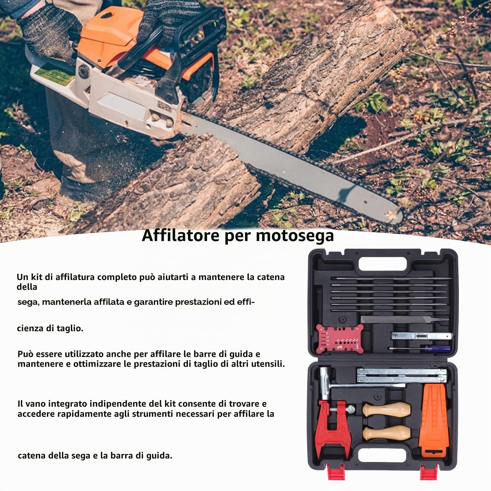 Kit per affilare la catena della motosega, affilacatena per motosega resistente da 16 pezzi per la manutenzione