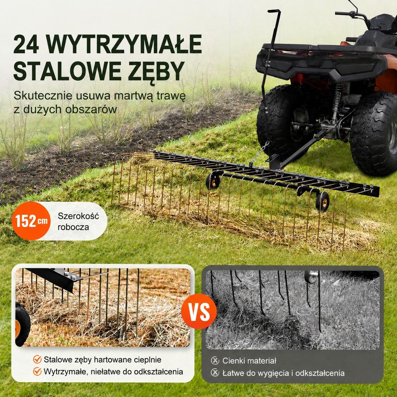 Wertykulator do trawnika z 24 zębami, do mchu, darni i ogrodu
