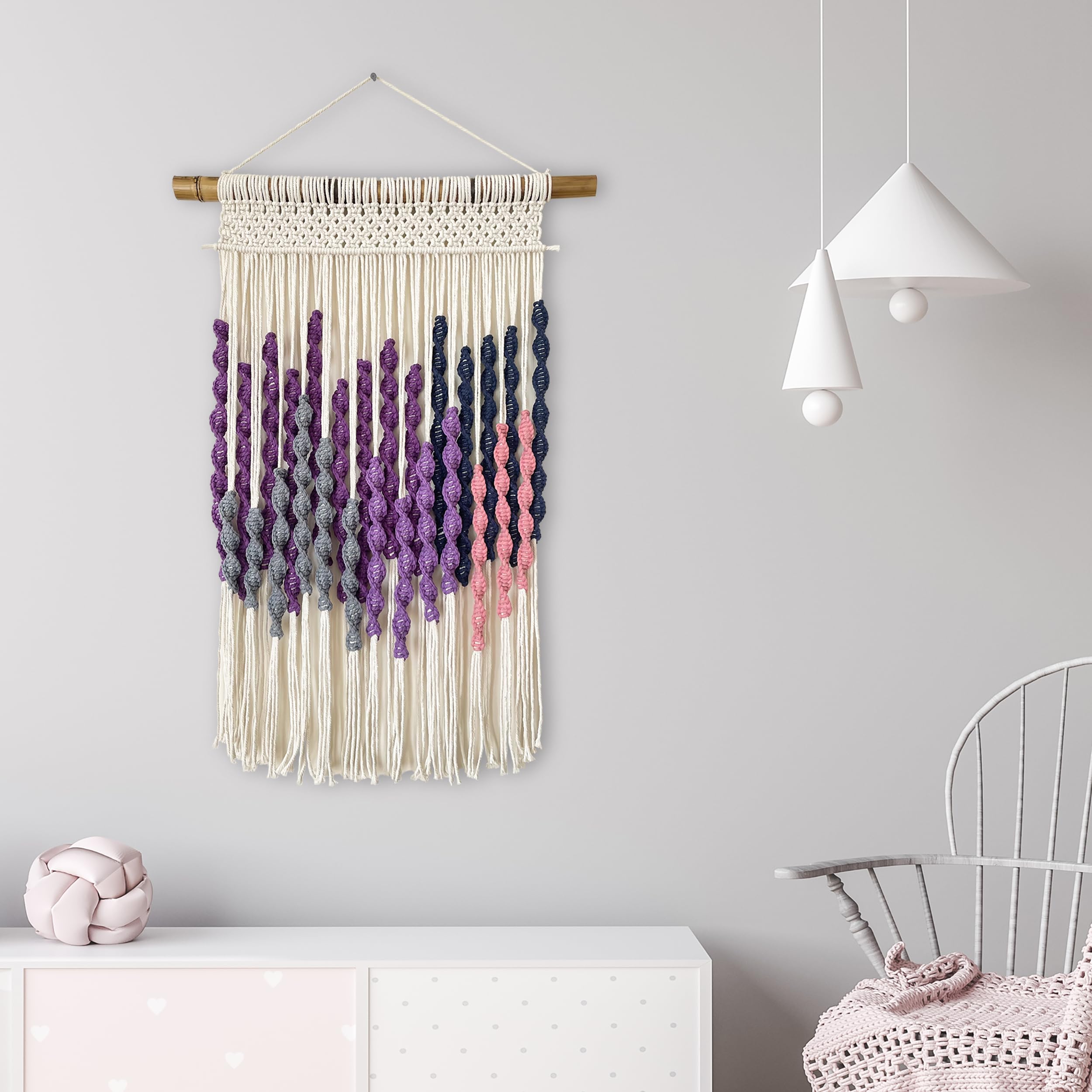 Large Vintage Hand-Knotted Fiber Art Macramé Wall Hanging, 1960s | #115300