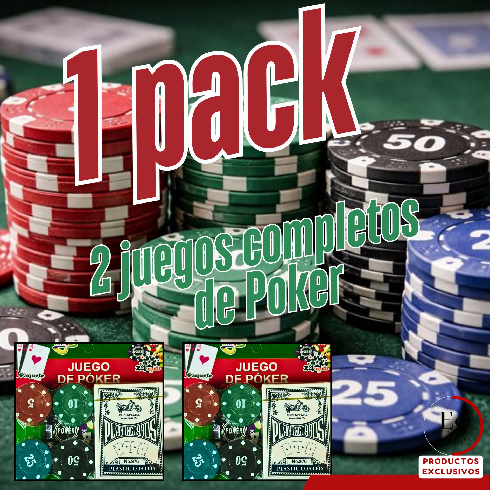 Mini Set de Póker Pack 2 Unidades - 2 Barajas + 48 Fichas Total - Set Introductorio Compacto para Familia, Viaje, Camping, Cumpleaños y Regalo - Aprende a Jugar Póker, Texas Holdem y Blackjack