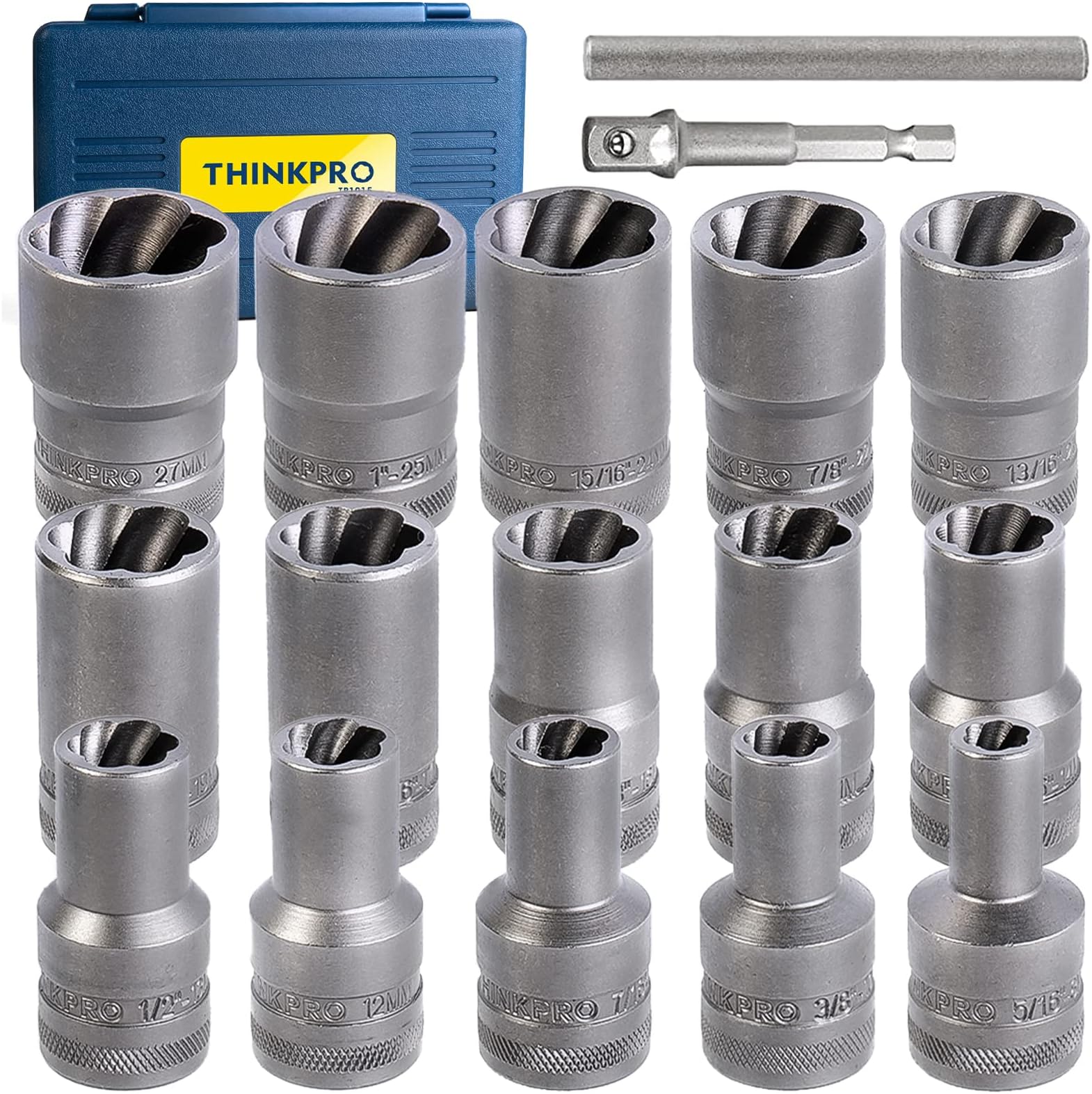 Bolt Extractor Set,17 Piece Wheel Lock Removal Kit,Lug Nut Extractor Set 1/2 Inch Drive,Lug Nut Remover for Removing Damaged, Frozen, Rusted, Rounded-Off Bolts, Nuts & Screws