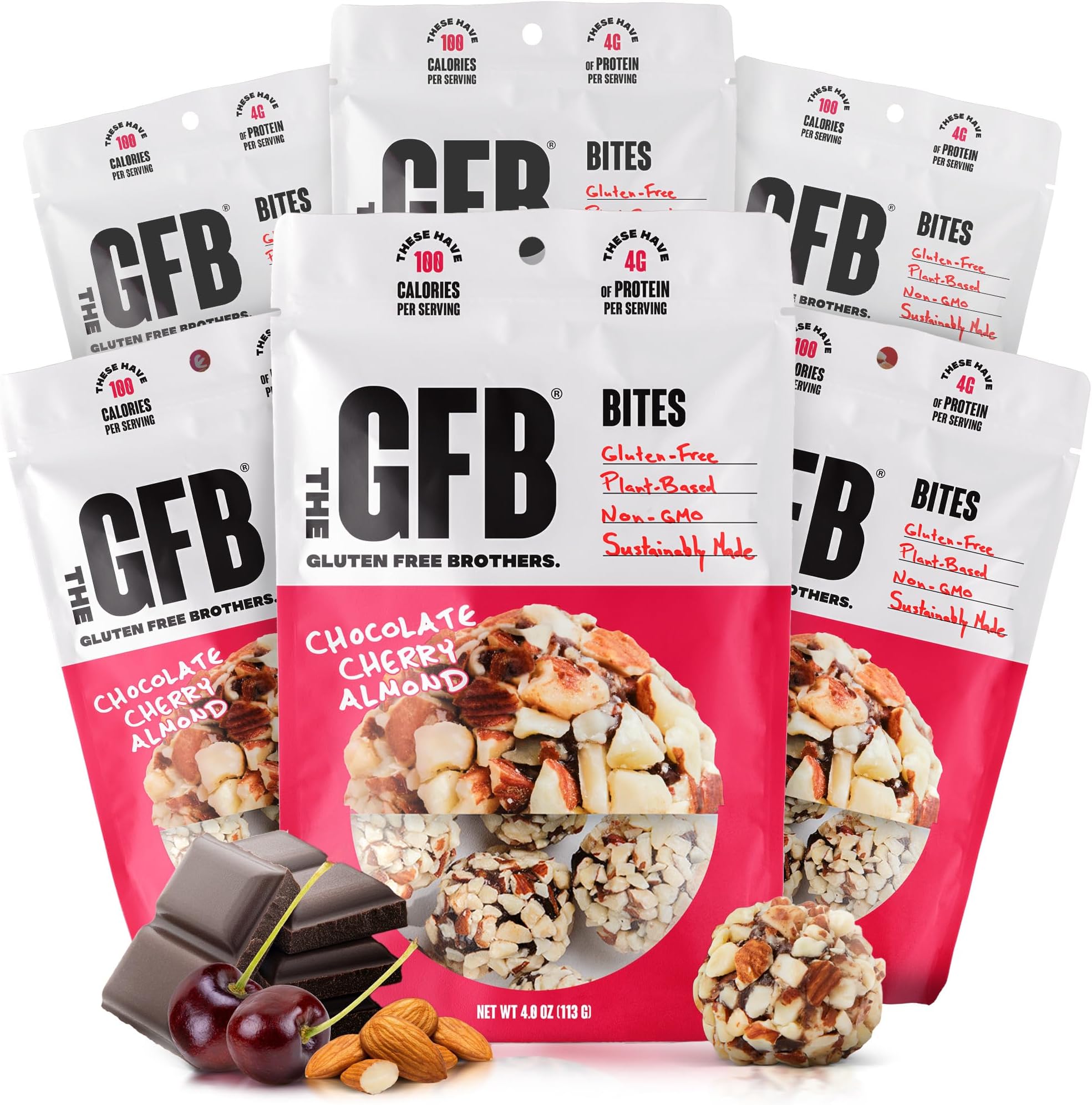 - The GFB Chocolate Cherry Almond Protein Bites - Gluten Free, Plant Based, Non GMO, Sustainably Made – Ridiculously Tasty, Healthy, Vegan, Protein Energy Balls, 4 oz (6 Count)