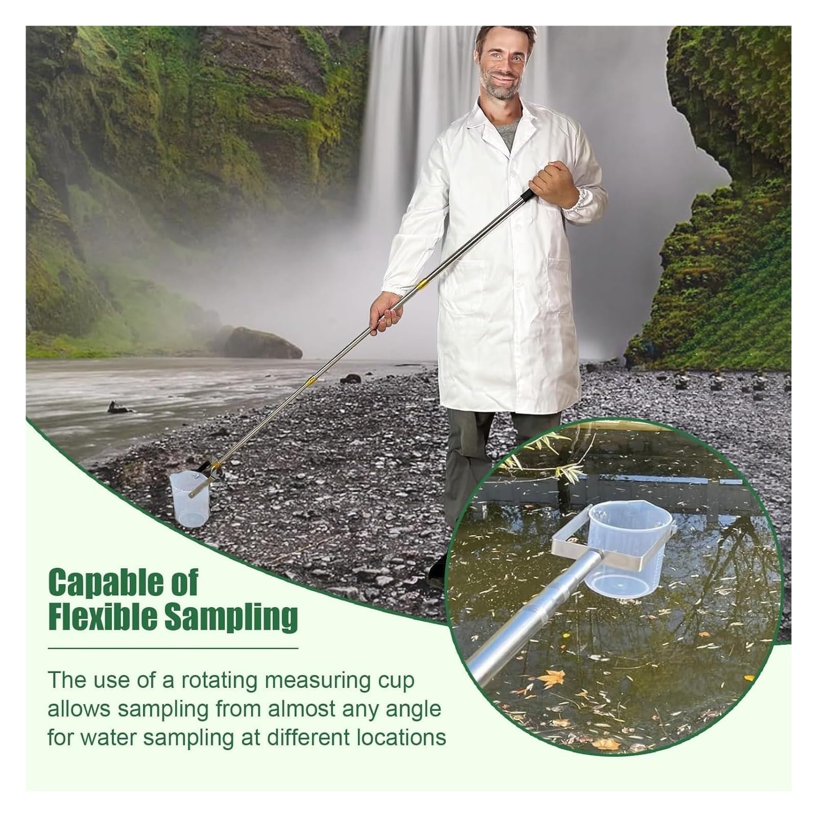 Campionatore telescopico per acqua con tazza di raccolta da 500 ml, asta di campionamento regolabile in profondità per fiumi, laghi e stagni, dispositivo portatile per test dell'acqua per uso