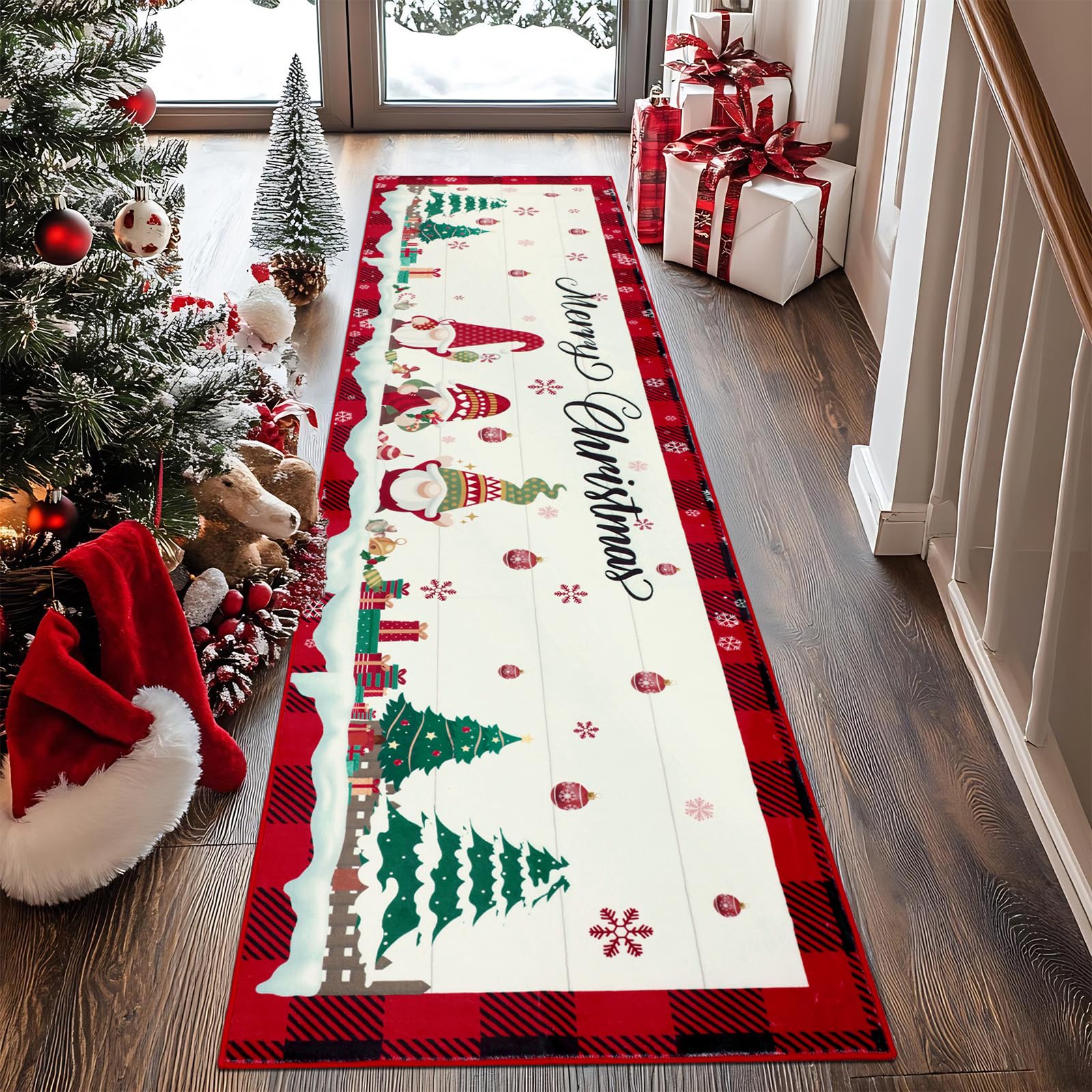 Natalizio Tappeto Runner Corridoio, Antiscivolo Lavabile Tappeto per Corridoio, Pelo Basso Tappeto Cucina Natalizio, Tappeto Passatoia per Ingresso, Lavanderia, Camera da Letto, 60x240cm