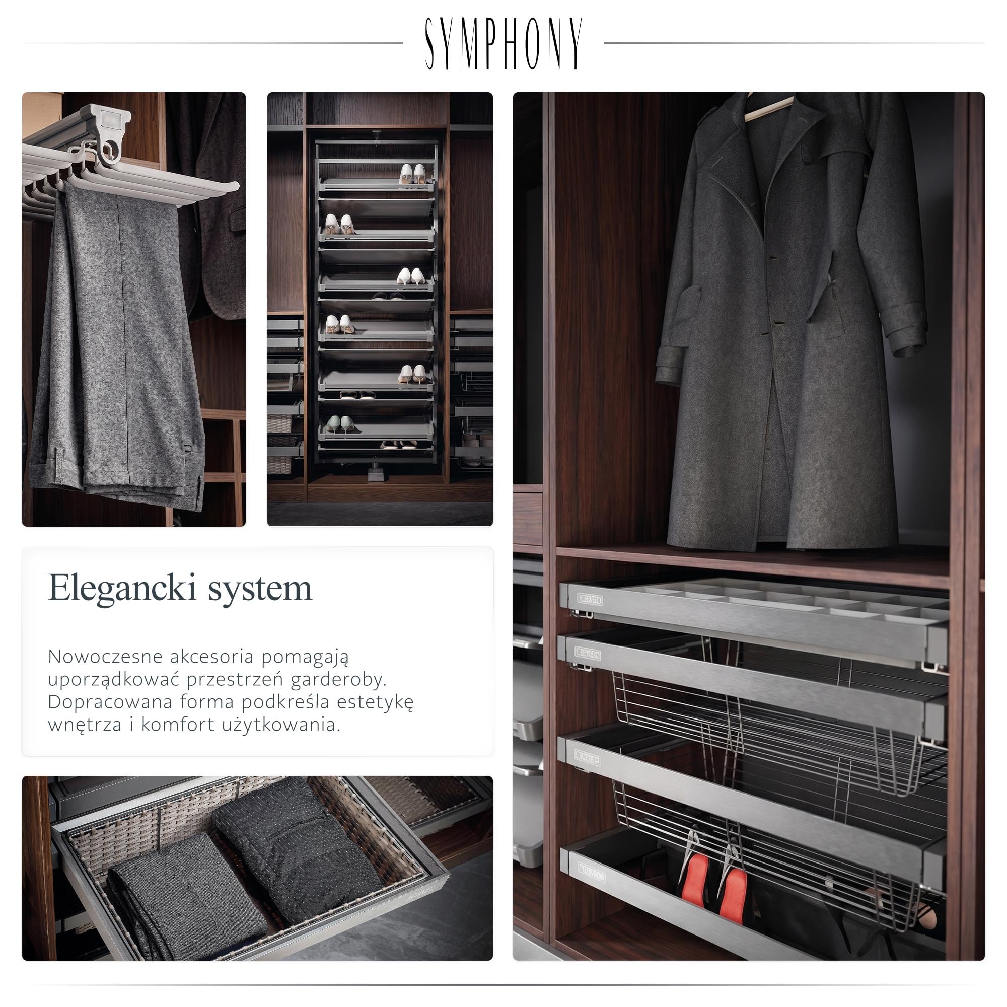 ATM Kosz Druciany Wysuwany do Szafy i Garderoby - Pełny Wysuw z Cichym Domykiem - Udźwig 35 kg - Regulacja Szerokości 864–914 mm - Aluminium + Stal - Antracyt