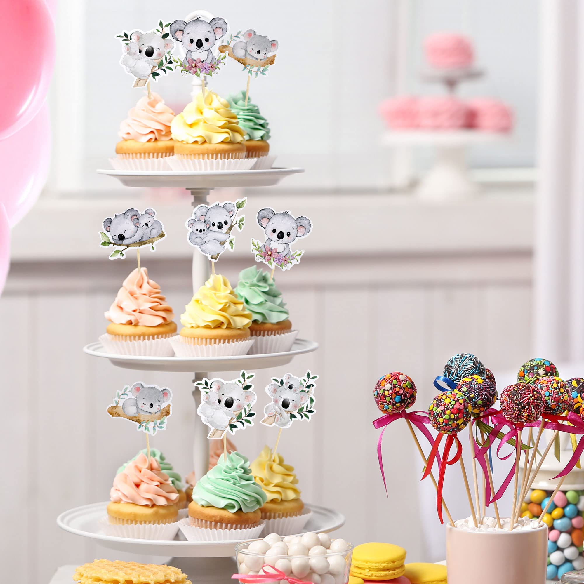 Koala Happy Birthday Cake Topper – Pre-Assembled Zoo Animal Party Decoration For Jungle Theme Cakes