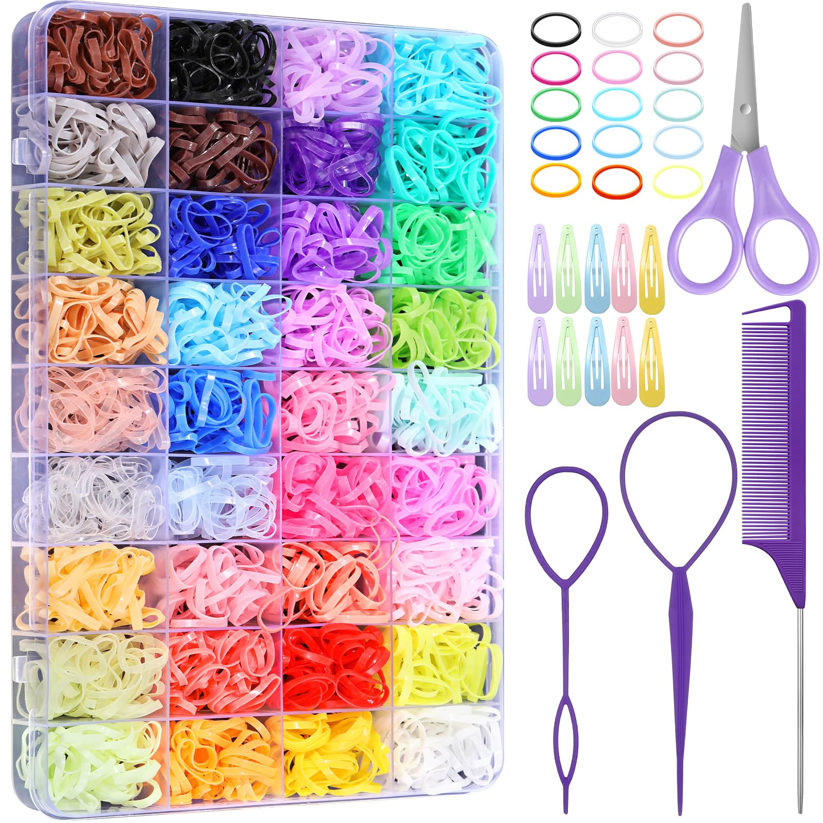 Hair Rubber Bands for Girls, Kids & Toddlers, 3000 Pcs Colorful Elastic Hair Bands with 14 Hair Styling Tools, Multicolor