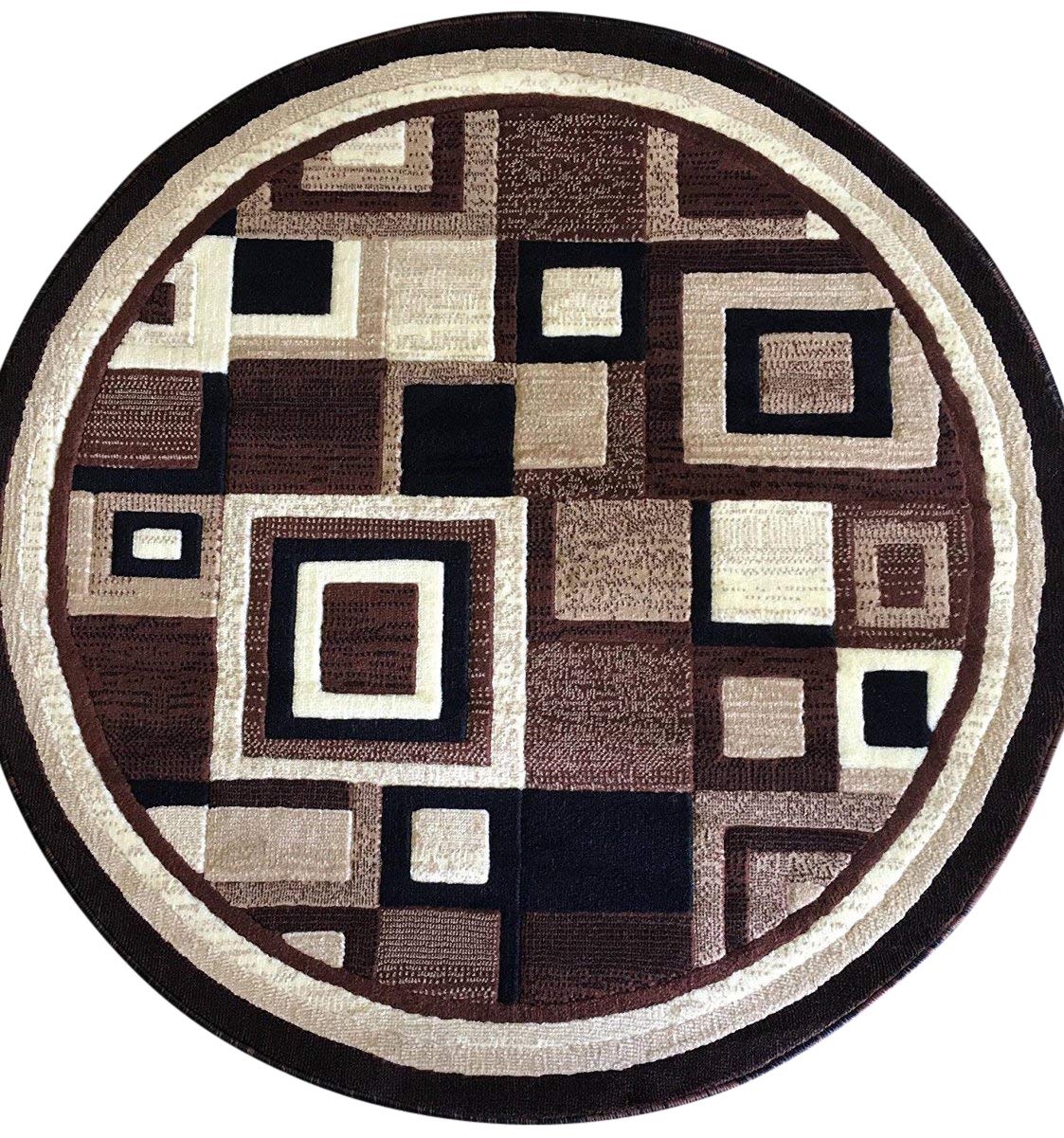 Americana Modern Round Area Rug Brown Design 125 (4 feet X 4 feet Round)