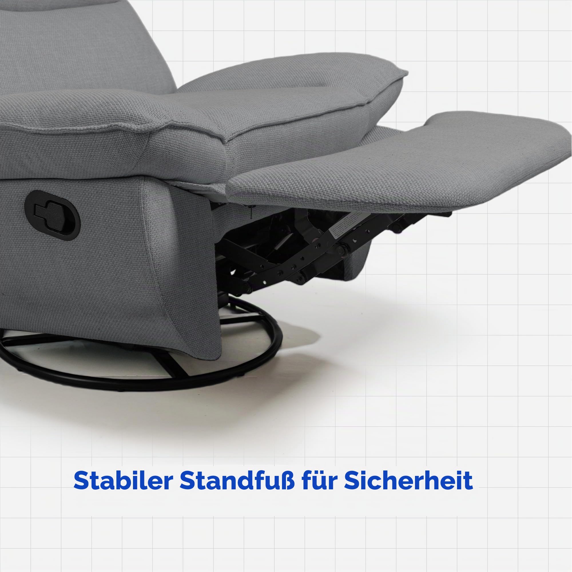 Softa Entspannungssessel, Manueller Schaukelstuhl mit verstellbarer Fußstütze, Seitentaschen, gepolsterte Sitzfläche und Rückenlehne, bequemer Liegesessel für das Wohnzimmer, Grau