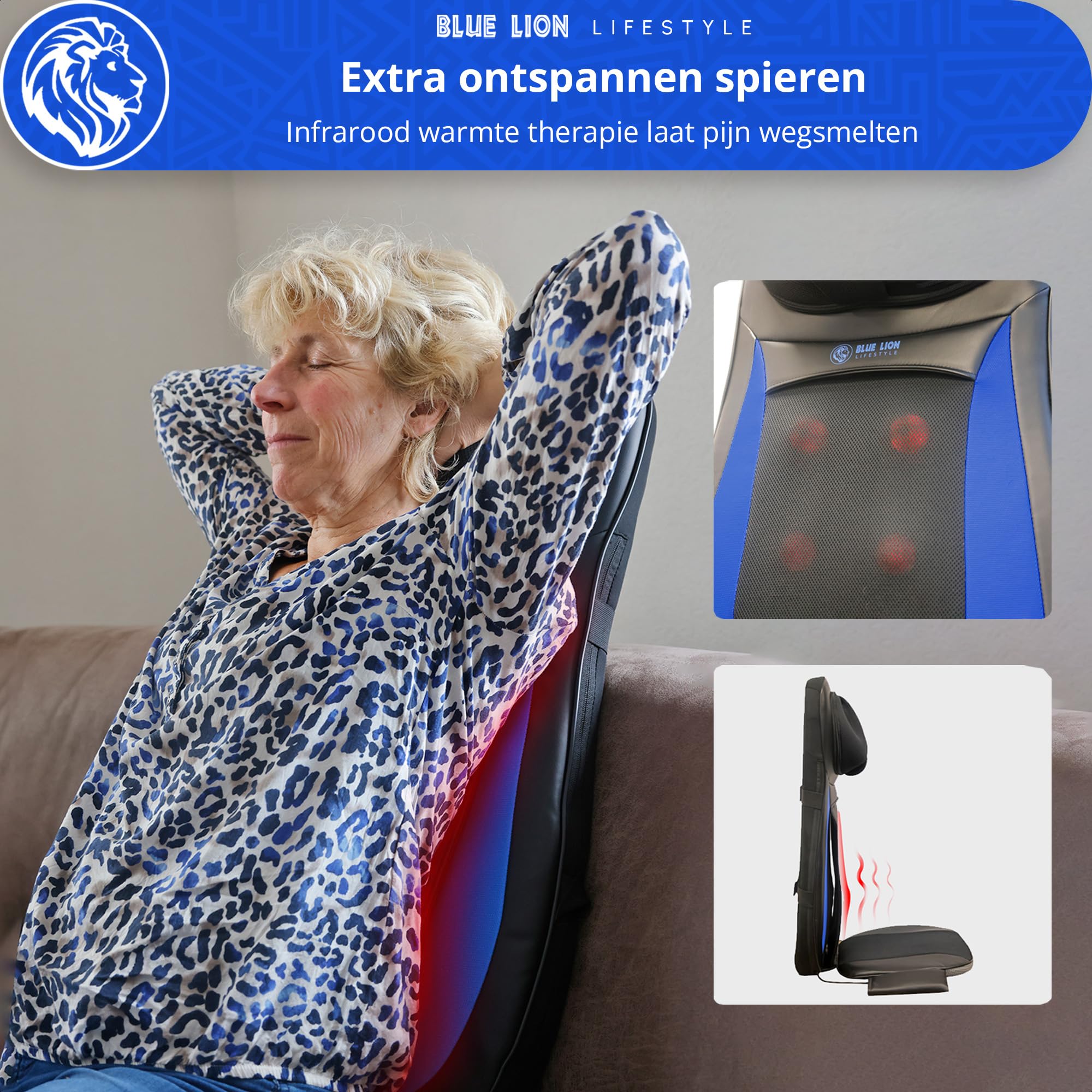 Blue Lion Lifestyle Cuscino massaggiante per schiena e collo - Marula - Shiatsu - Massaggio a percussione - Vibrazione