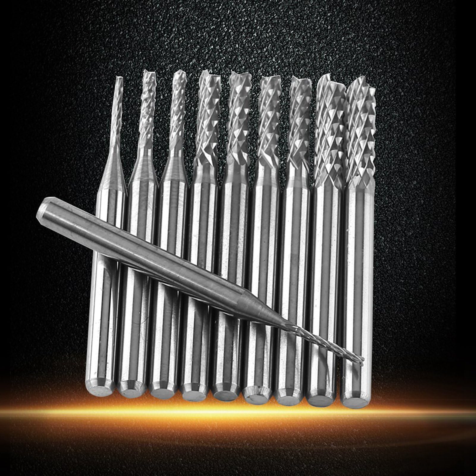 Juego de 10 fresas de carburo de tungsteno, herramientas de corte de fresa de carburo con bordes afilados para fresado de PCB, diámetros de 1,0, 1,5, 2,0, 2,5 y 3,0 mm, para