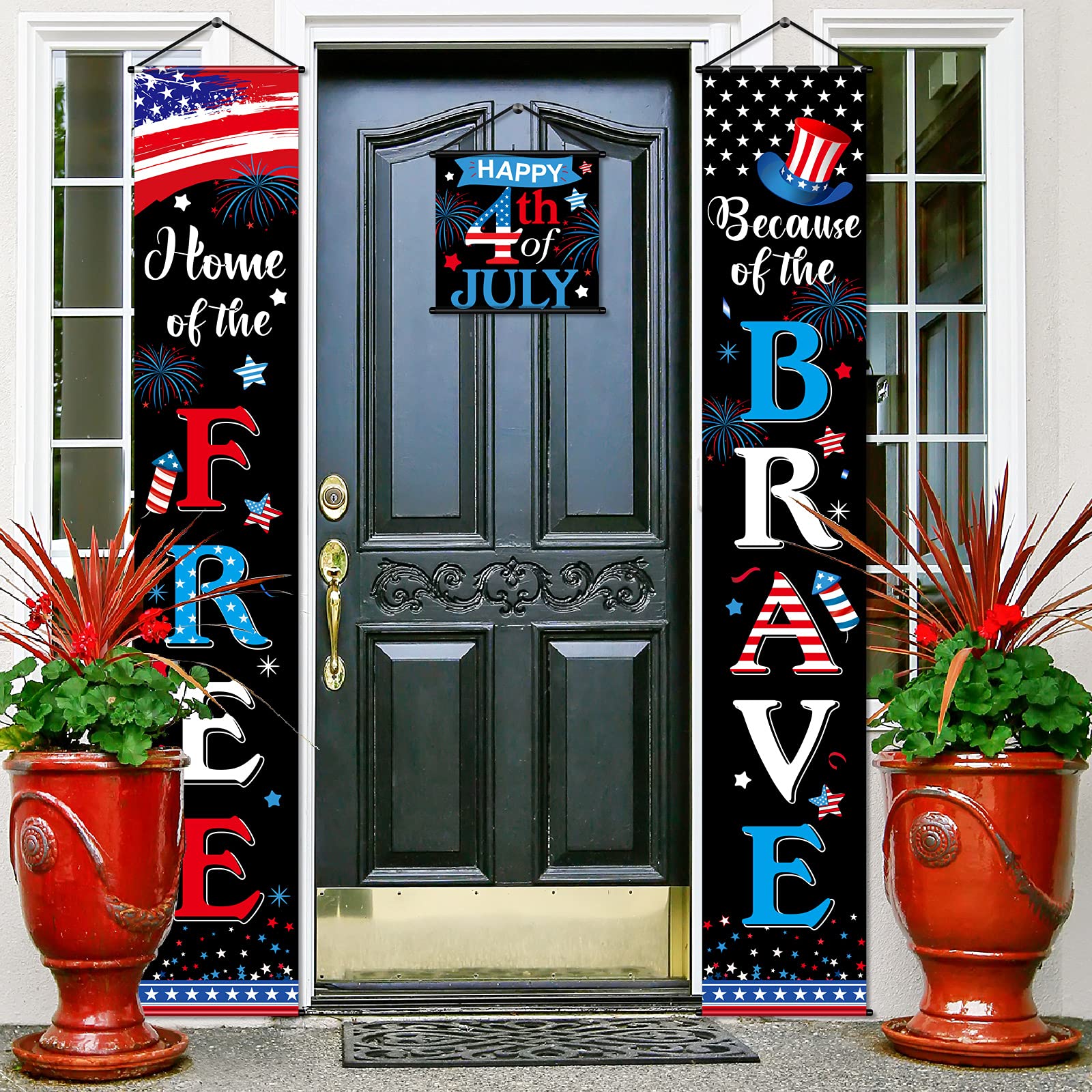 Bannière patriotique du 4 juillet lot de 3 décorations suspendues noires pour jardin et porche
