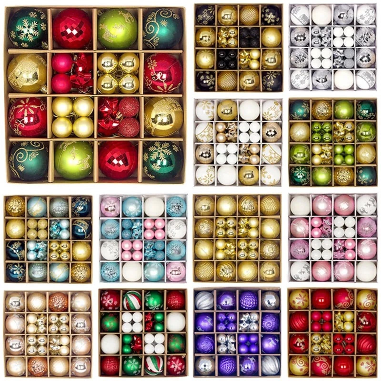 Juego de 44 bolas de Navidad pintadas de 3 a 6 cm, decoración de árbol de Navidad, colgante de bola galvanizada