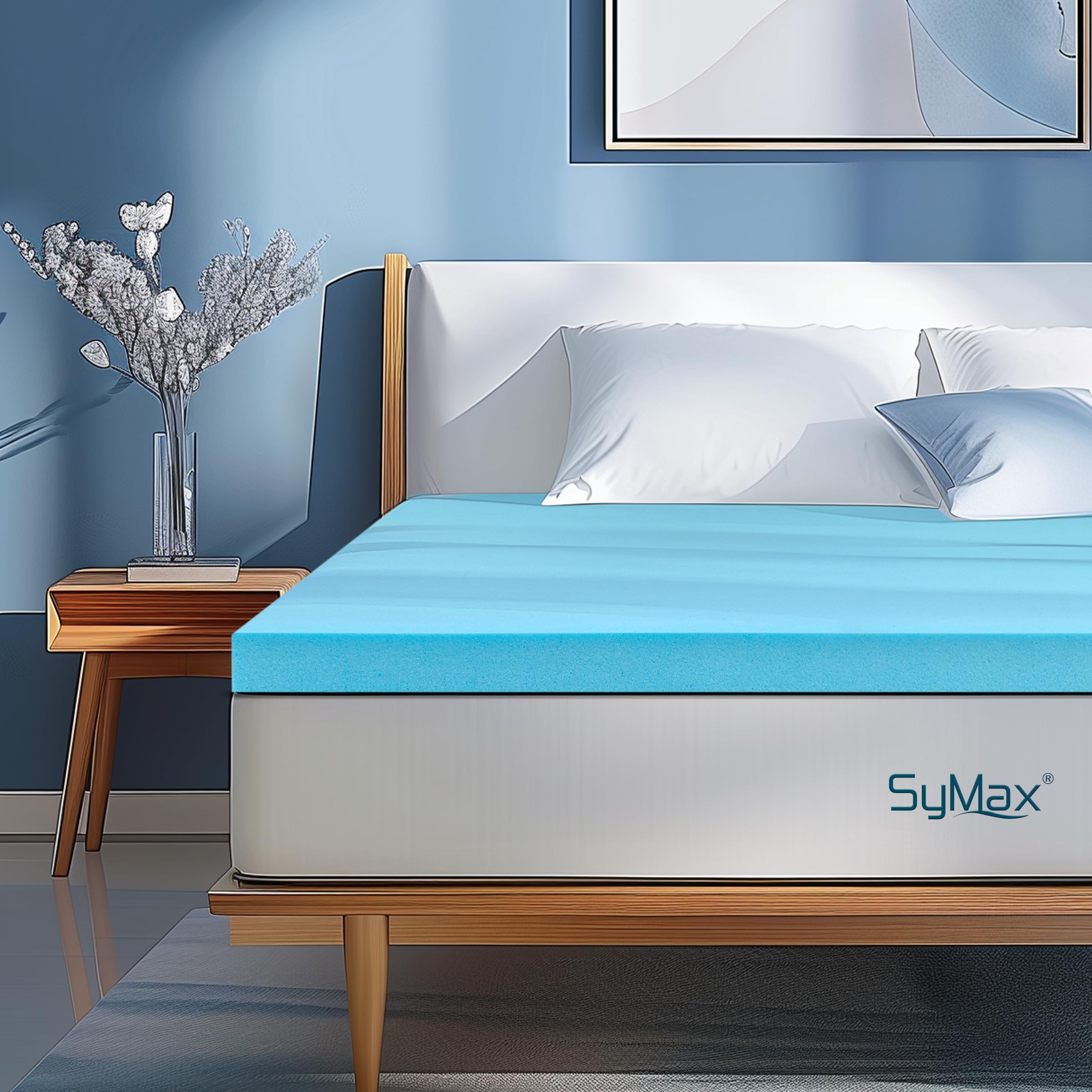 SyMax 4 Inch Memory Foam Mattress Topper Twin Mattress Topper for Bed Dorm RV Camper Soft Pressure Relief High Density Cooling Gel Foam Mattress Topper Pad CertiPUR Certified Twin Blue