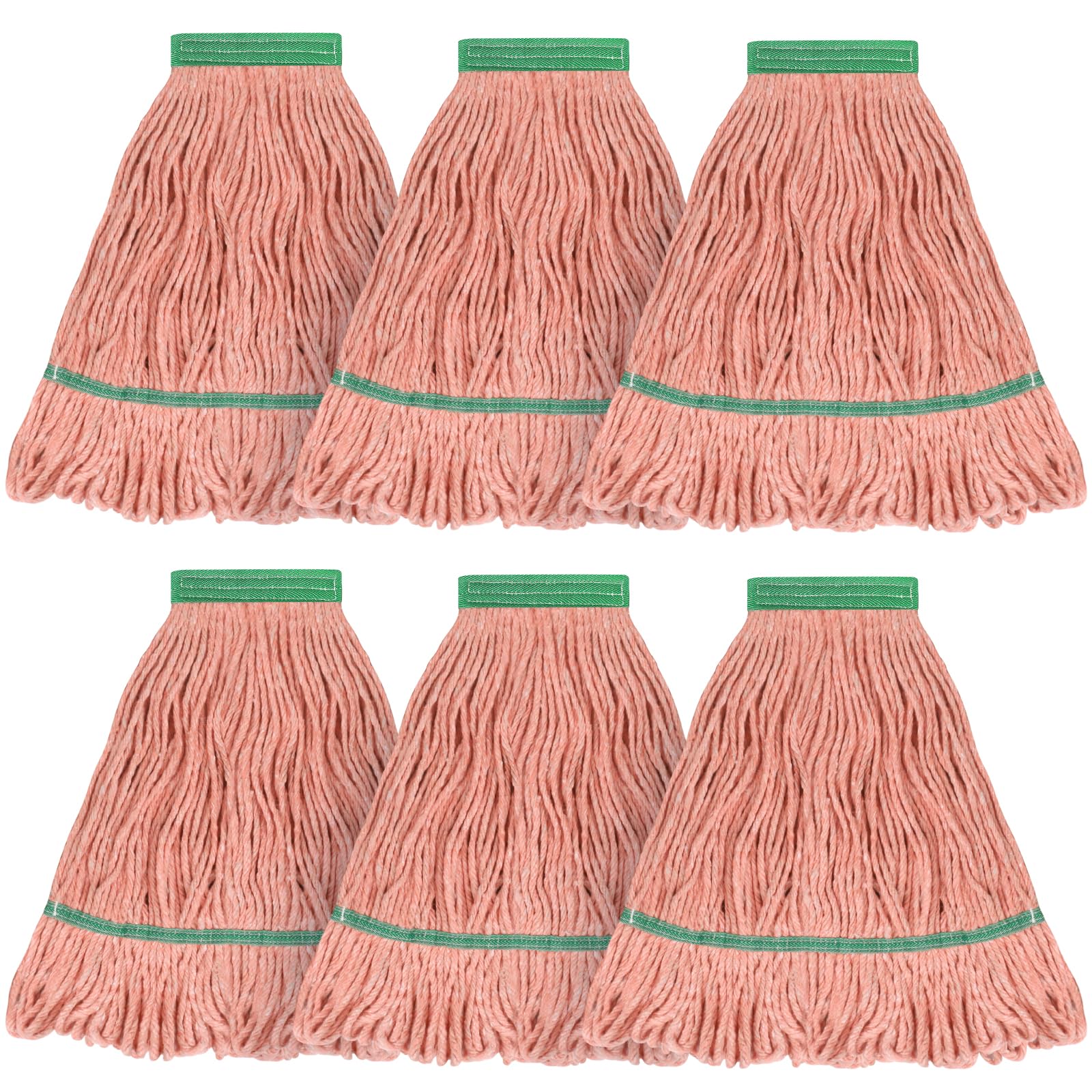 Matthew Cleaning Lot de 6 têtes de balai à franges robustes de rechange pour nettoyage général et sol - En coton bleu industriel humide - Extrémité bouclée - Orange