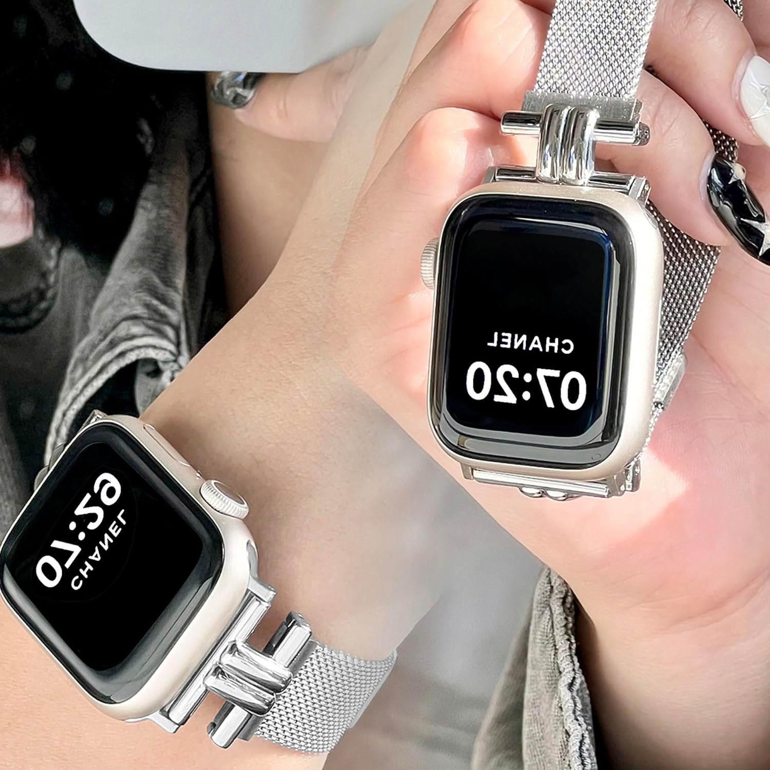 Slim Metal Band for Apple Watch Bands for Women 41mm 40mm 38mm 45mm 44mm 42mm 49mm, H-shaped Magnetic Strap Stainless Steel Mesh Clasp for iWatch Series 10 9 8 7 6 5 4 3 2 1 SE - Image 3