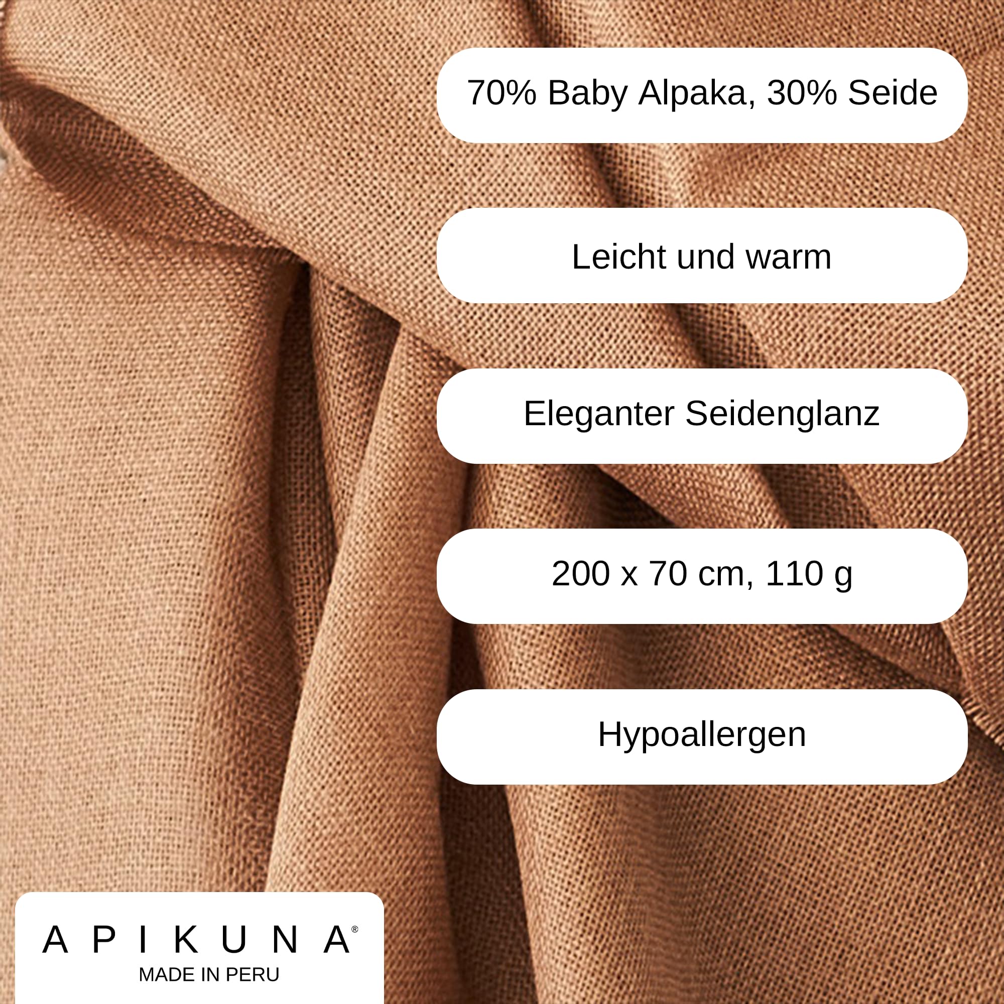 Bufanda premium de 70% alpaca bebé, 30% seda (200 x 70 cm) – Pashmina elegante para hombre y mujer, todas las estaciones, perfecta para momentos especiales