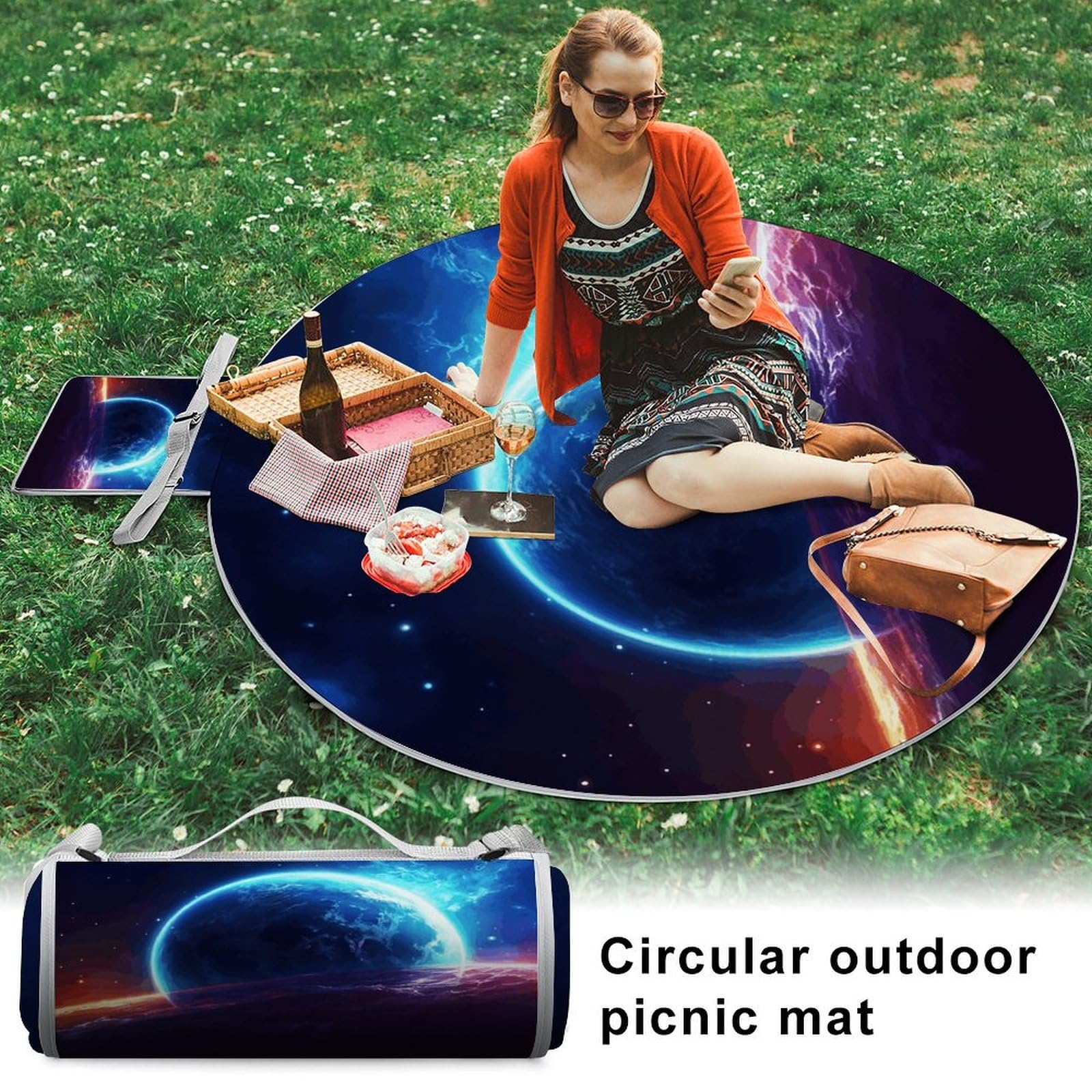 Star Planet - Mantas de picnic redondas, plegables, ligeras, impermeables, para exteriores, para primavera, verano, camping, parque, viajes, hierba