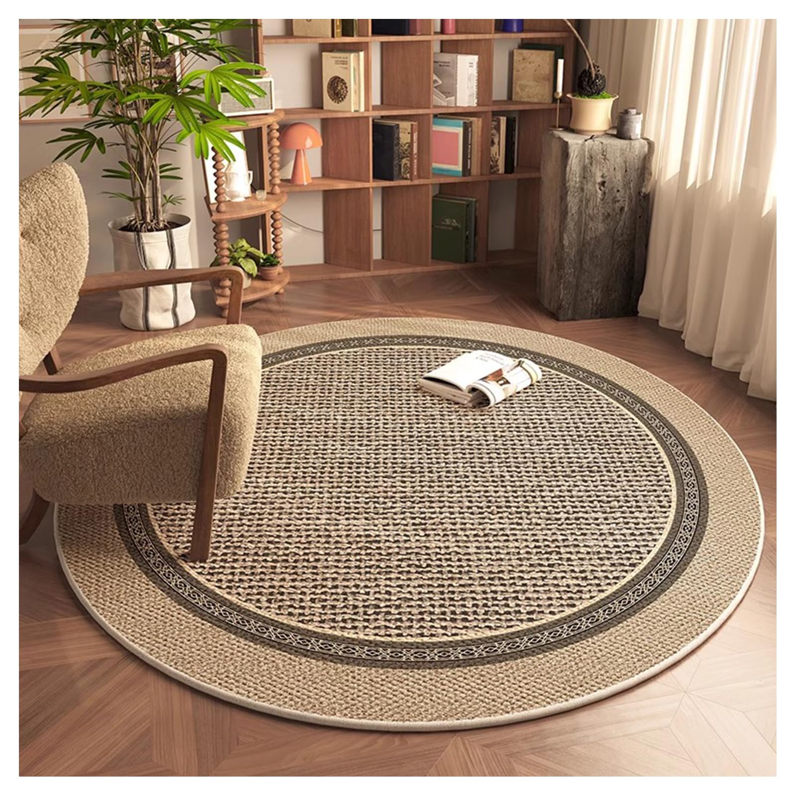 Ergocar Alfombra Redonda Estilo Bomisiano, Alfombra Retro, Ultrafina, Suave, Antideslizante, Lavable, Adecuada para Dormitorio, Entrada, Comedor, Dormitorio Familiar