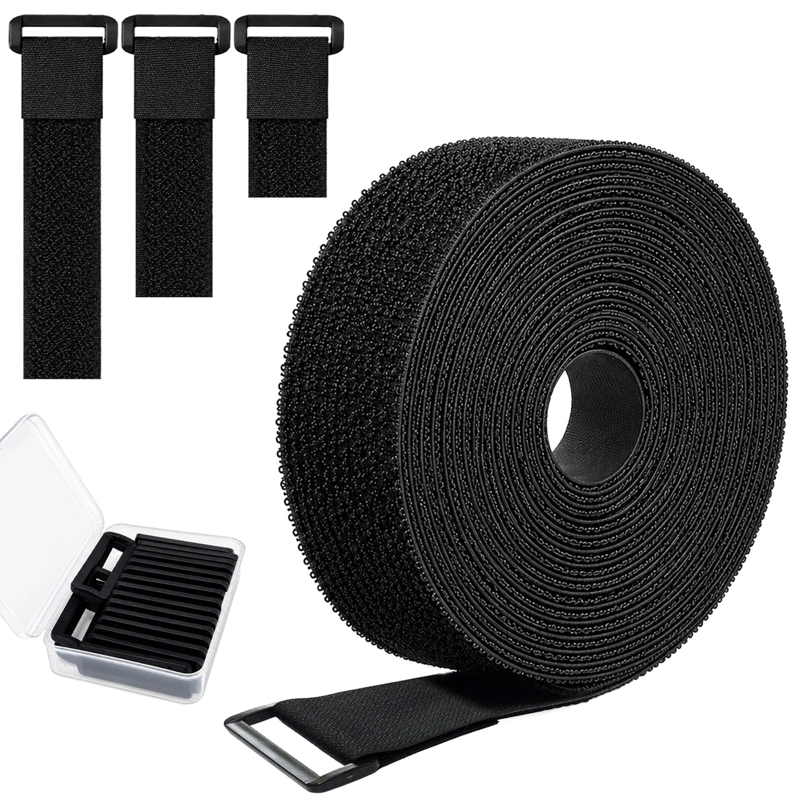 Redamancy Adjustable Cable Straps with Buckles, Free Cut Length, Black Reusable Cable Straps, Hook and Loop Cinch Straps for Cable Tidy, Wire Management, Cord Organiser (5M*5CM)