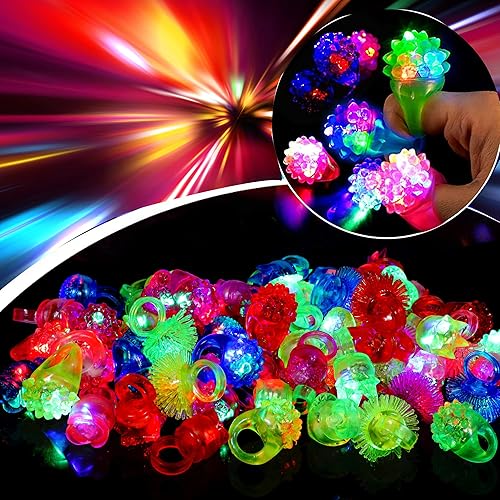 Miniatura 6 de KIMOBER Anillos iluminados, coloridos anillos de gelatina de silicona que brillan en la oscuridad, anillos LED parpadeantes para niños, recuerdos de
