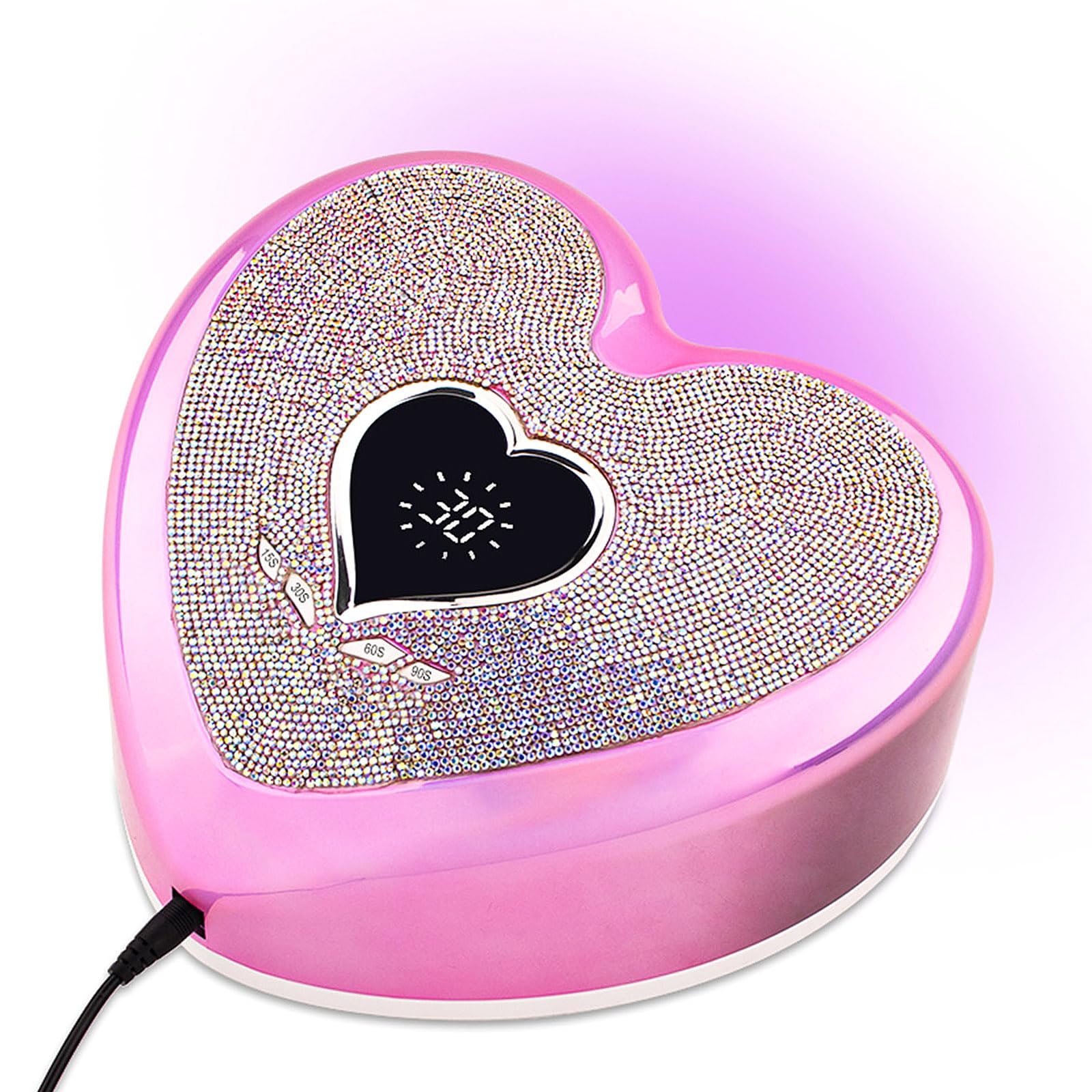 Secador de uñas recargable de 96 W, lámpara de uñas profesional de alta potencia, visualización LCD, secador de uñas UV LED Lámpara de uñas Diamond (Corazón rosa)