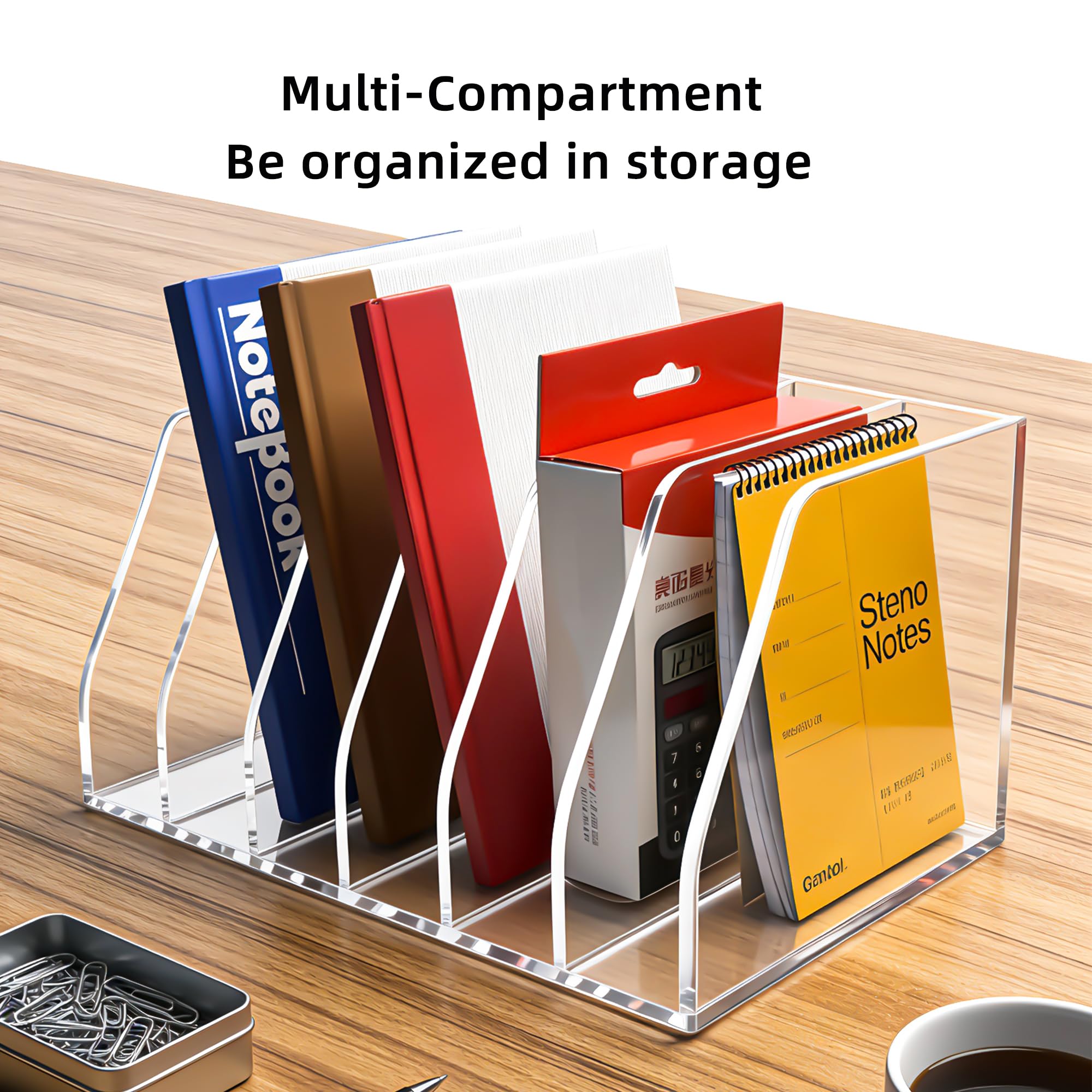 Portariviste in acrilico, 6 scomparti verticali, organizer per documenti da scrivania, trasparente, per ufficio, tablet, riviste, libri, per casa/aula, spessore 5 mm
