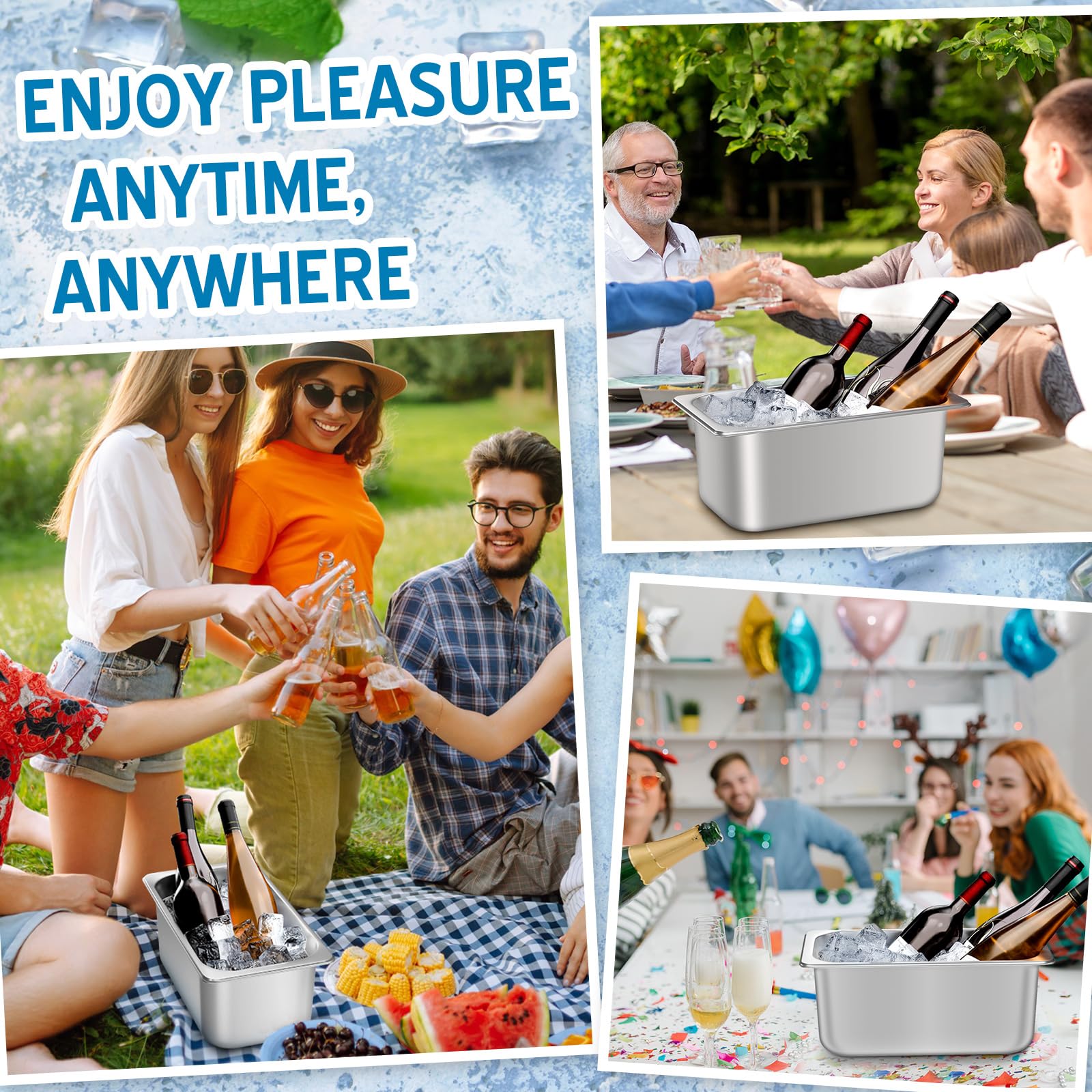 meekoo Lot de 2 seaux à glace en acier inoxydable pour fête, vin, bière, champagne, congélateur, cocktails, rafraîchissement du vin pour Mimosa (petite taille)