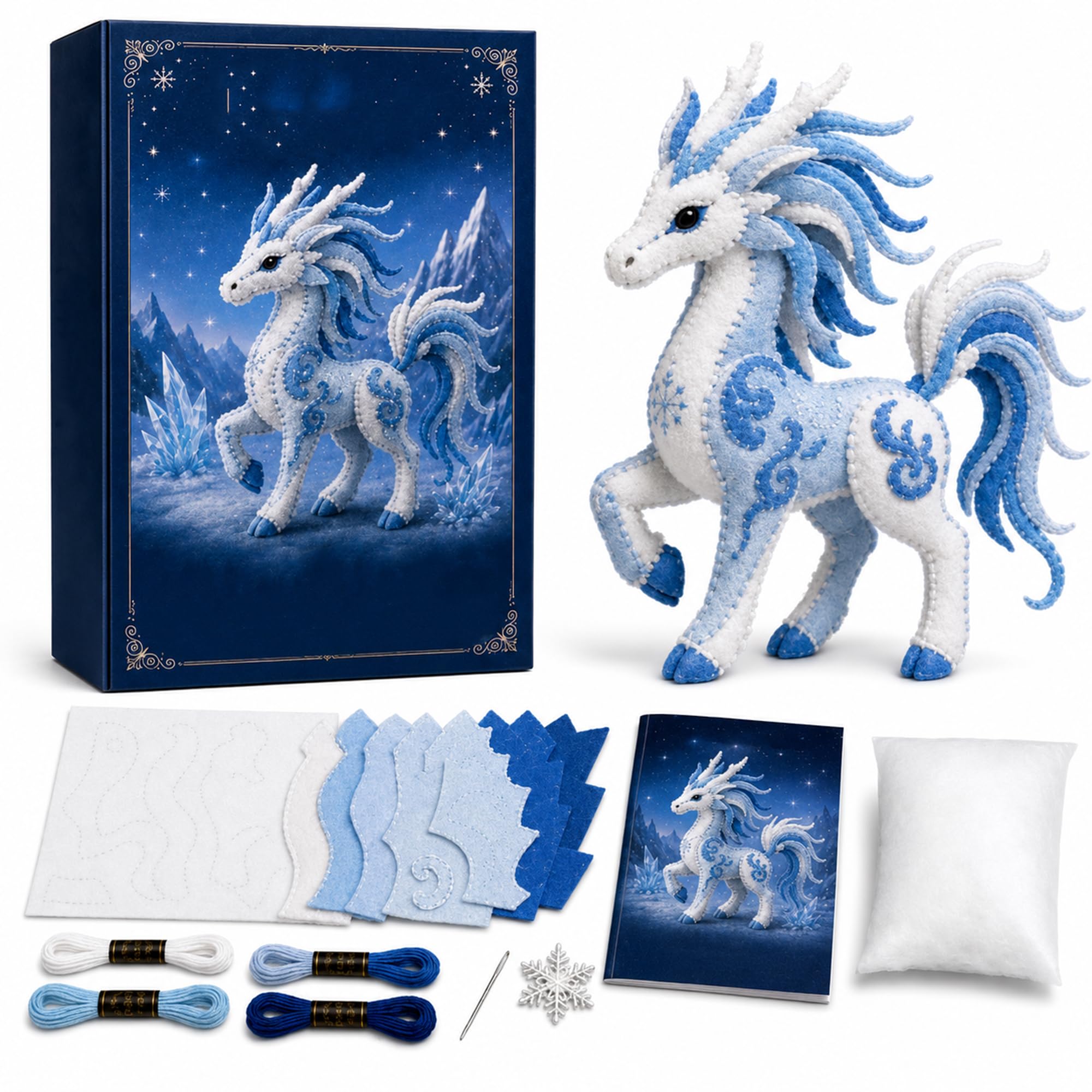 Arctic Winter Guardians DIY Patchwork Kit, 3D Stuffed Animals Mythical Creature, Felt Animal Sewing Kit for Beginners, Pre-Cut Handmade Craft Kit for Home Decor & Creative Gift (*A)