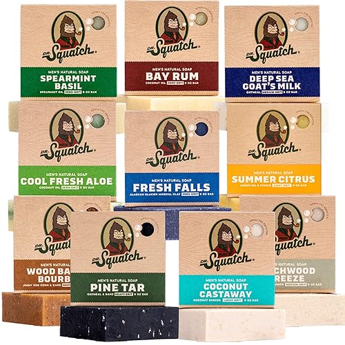 Miniatura 1 de Dr. Squatch Juego de regalo de jabón de barra para hombre (10 barras)  Jabón de barra natural para hombre  Jabón de alquitrán de pino, jabón de ron