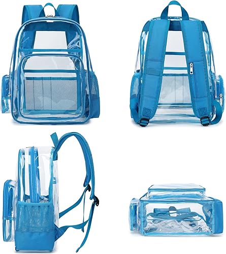Miniatura 6 de Mochila escolar transparente resistente, mochilas transparentes de PVC transparente para niñas, niños, mujeres y hombres, Azul, Classic