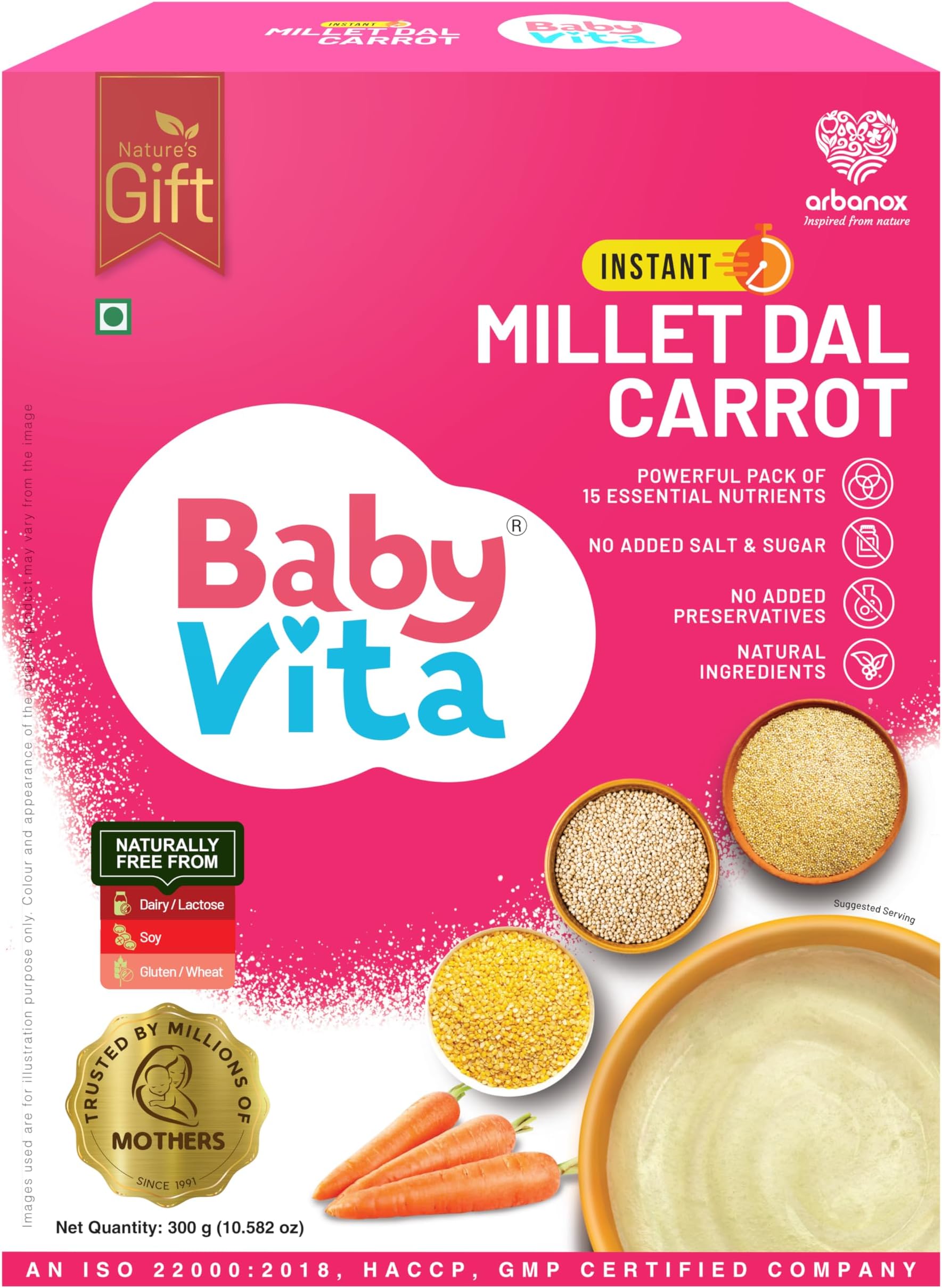 Arbanox Millet Dal Carrot Mix for Little Ones |Trusted by Mothers | Nutrient-Rich Blend with No Added Salt or Sugar | No Preservatives | Developed By Experts (300GM)
