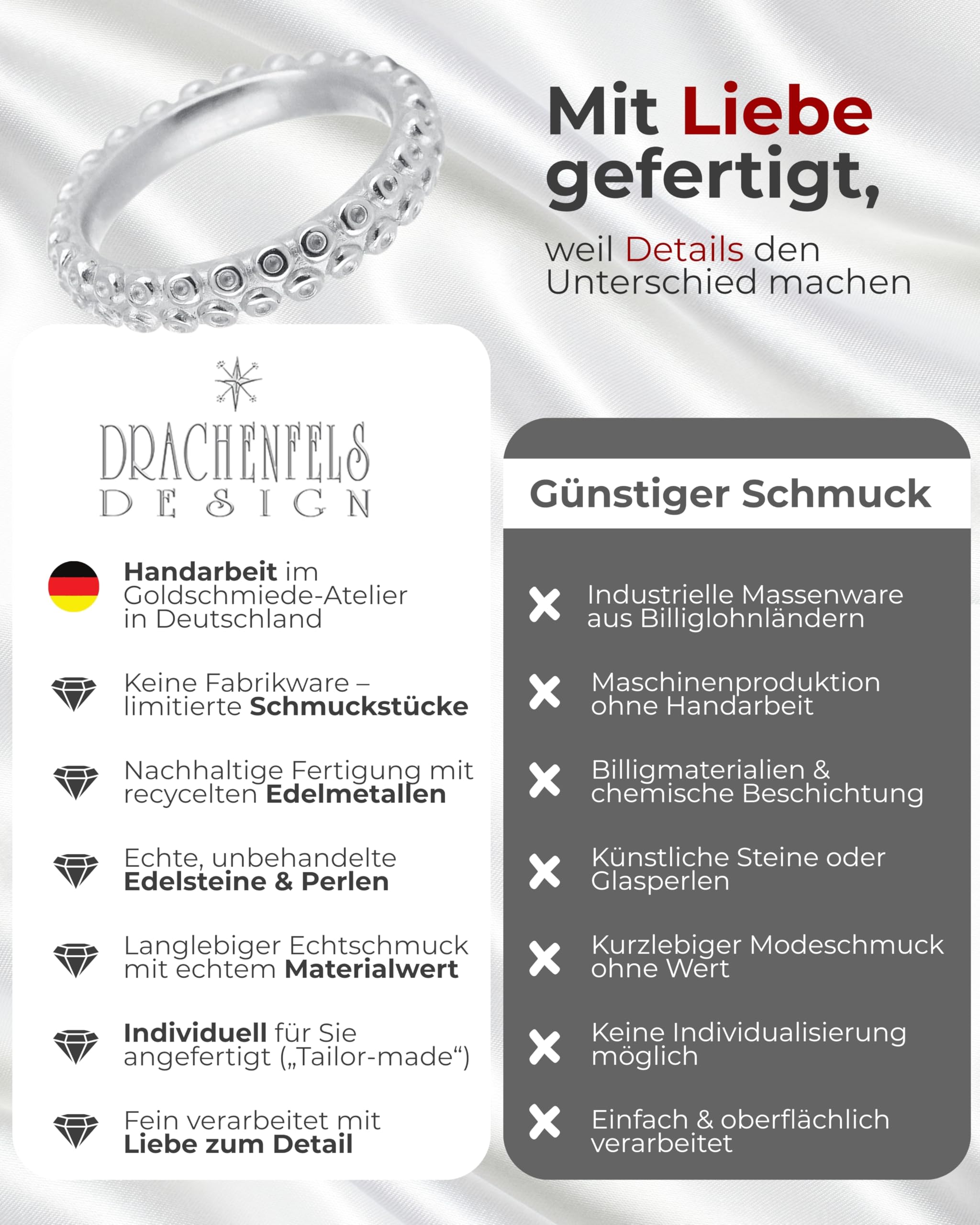 Drachenfels "Meeresrauschen" Oktopus-Ring I Größen 54–60 I Edler Damenring aus nachhaltigem 925 Sterling Silber I Nickelfreier Silberring inkl. Verpackung I In Goldschmiedequalität gefertigt