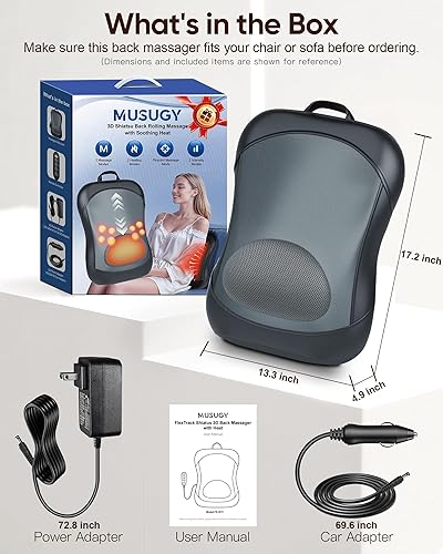 Miniatura 8 de Masajeador de espalda Shiatsu con calor masaje con rodillos hacia arriba y hacia abajo, masaje eléctrico de espalda para aliviar el dolor de tejido