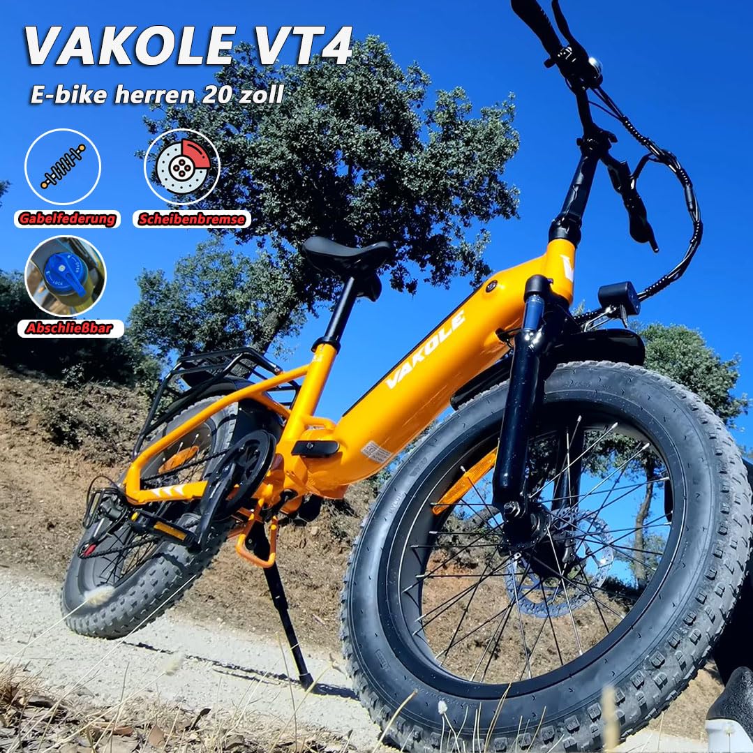 VT4 E-Bike Klapprad 20 Zoll Elektrofahrrad 36V 13Ah Akku Bis 75KM | 20x3.0 Zoll, 250W Heckmotor, 7 Gang Schaltwerk, Kompaktes Tiefeinsteiger Citybike für Damen u. Herren