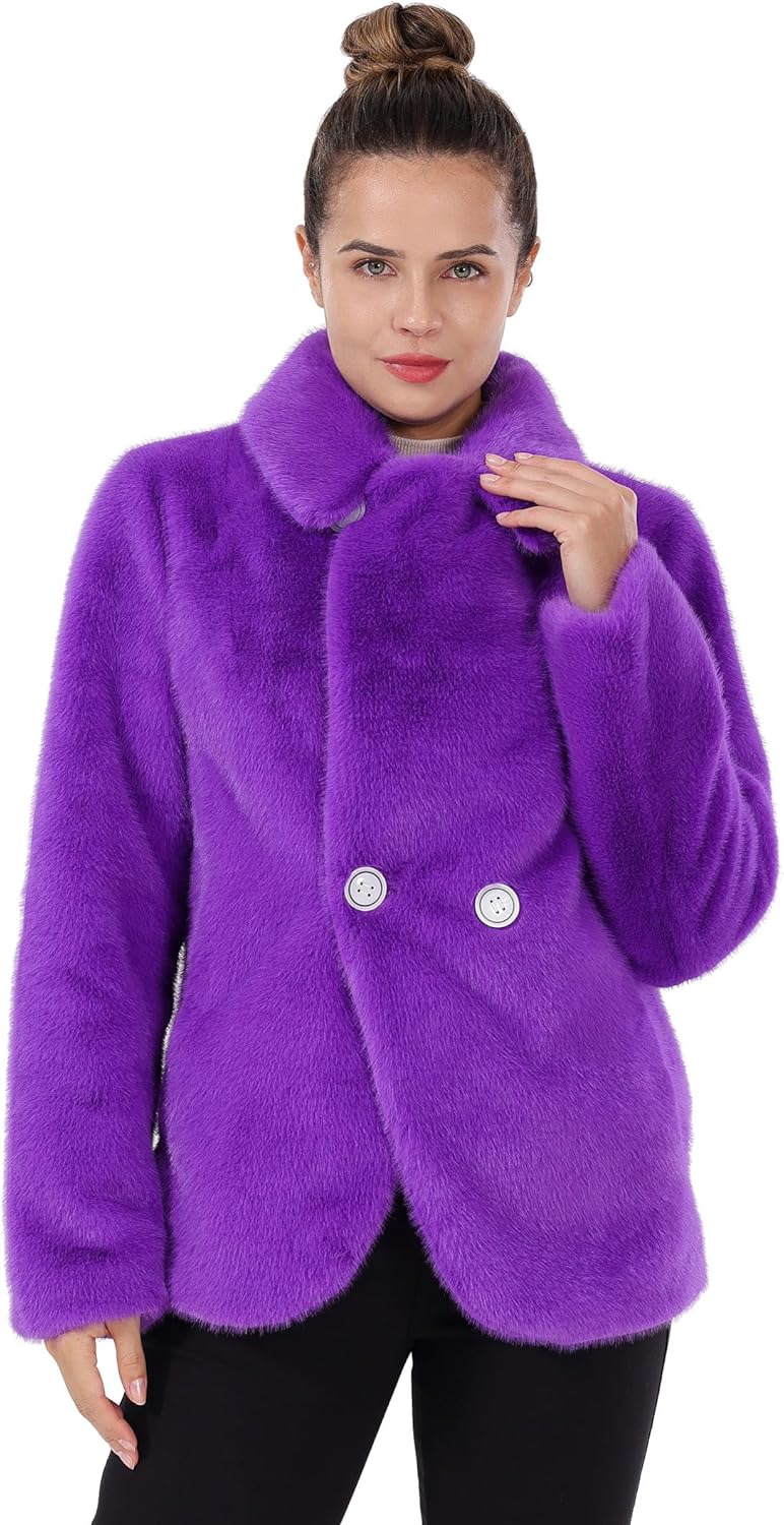 Women's Faux Fur Coat Fall Winter Wedding Lapel Faux Mink Fur Fluffy Cardigan Jacket Formal Coats with Pockets - Image 3